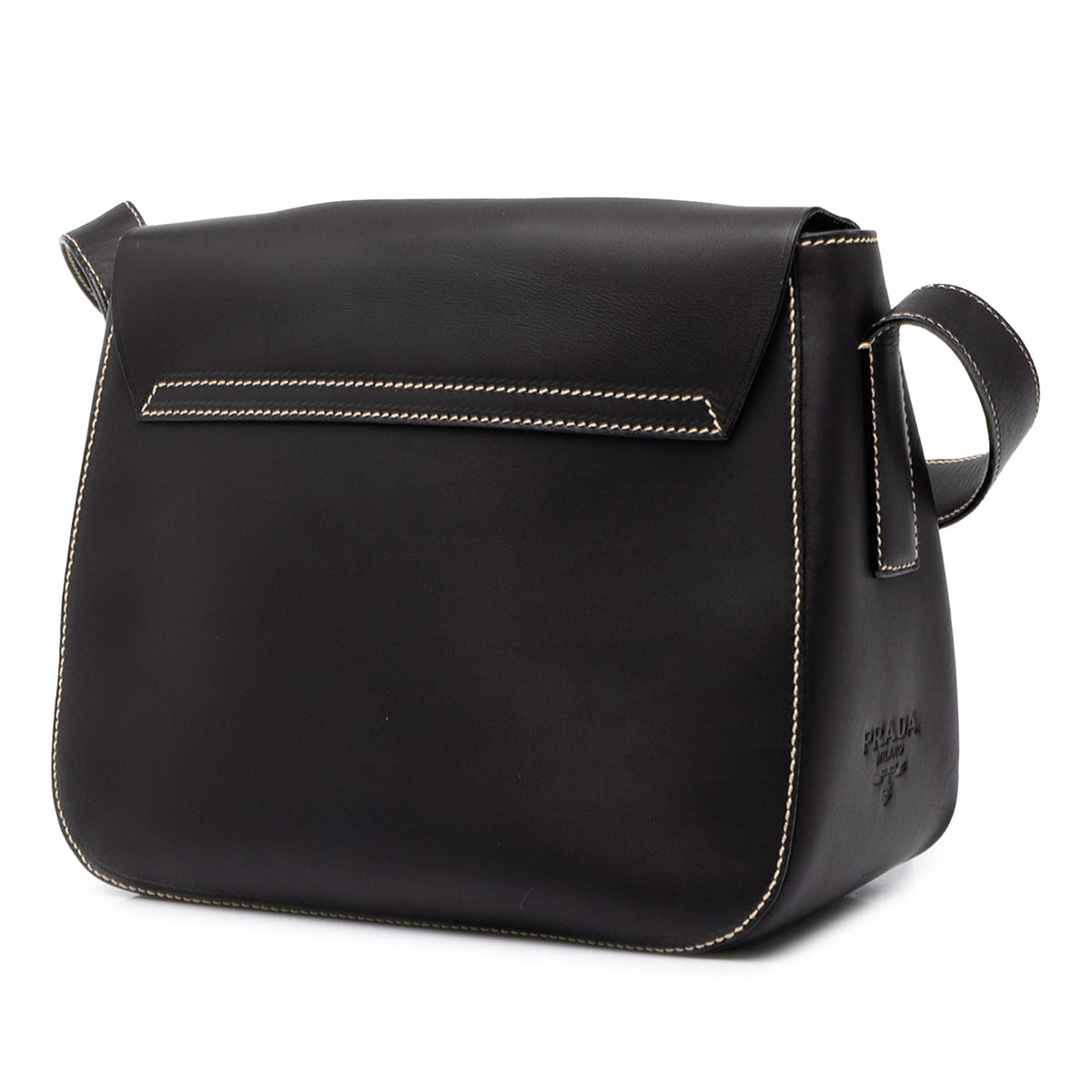 Prada Calfskin Buckle Messenger Bag — Black