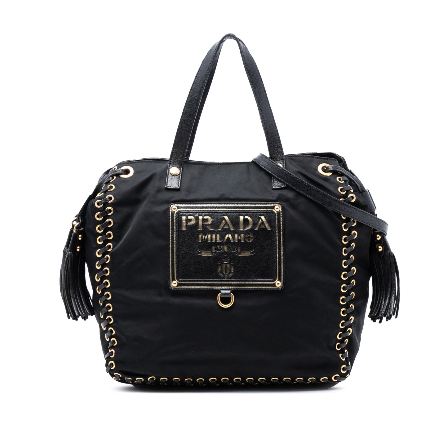 Tessuto Whipstitched Logo Oro Tassel Satchel