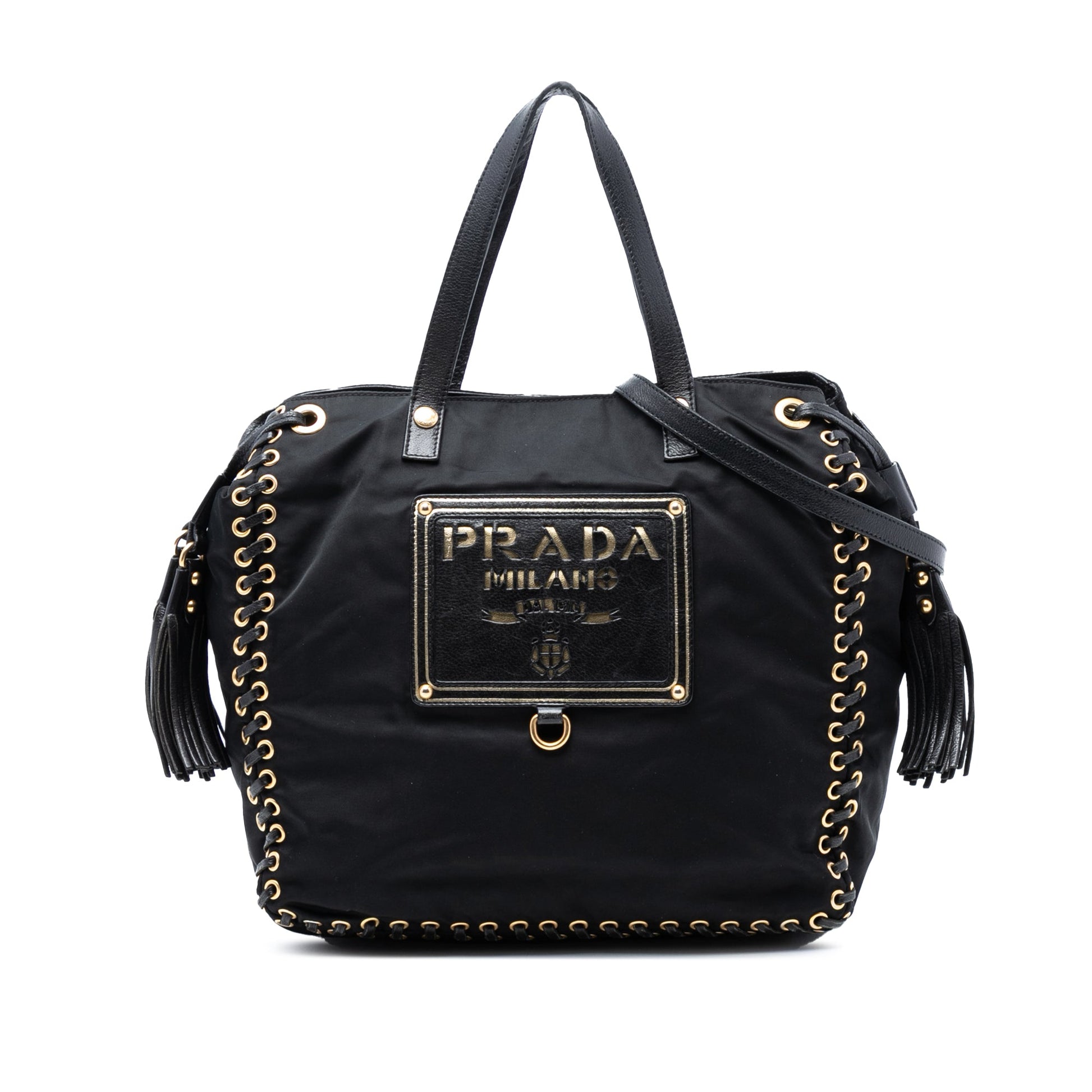 Tessuto Whipstitched Logo Oro Tassel Satchel