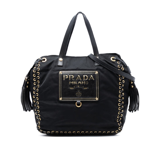 Tessuto Whipstitched Logo Oro Tassel Satchel