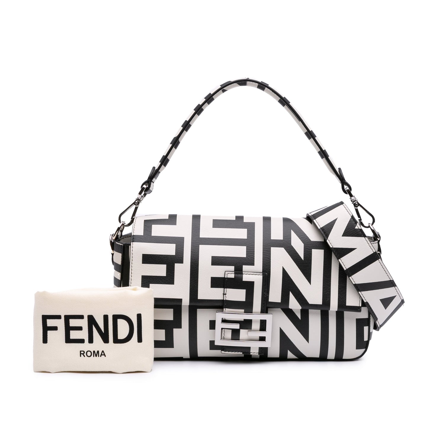 Fendi Marc Jacobs Nappa Vitello King Logo Print Baguette Satchel