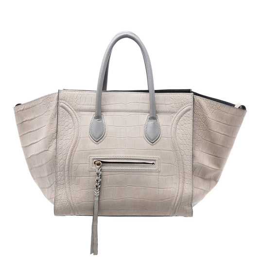 Celine Large Croc Embossed Leather Luggage Phantom Tote