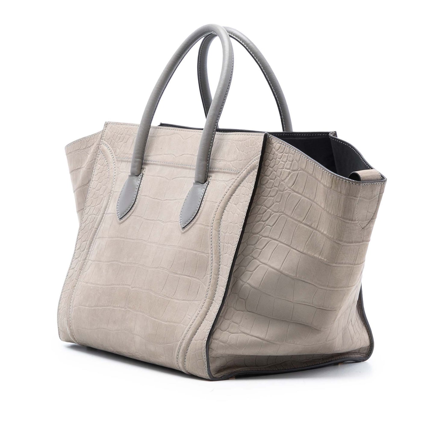 Celine Large Croc Embossed Leather Luggage Phantom Tote