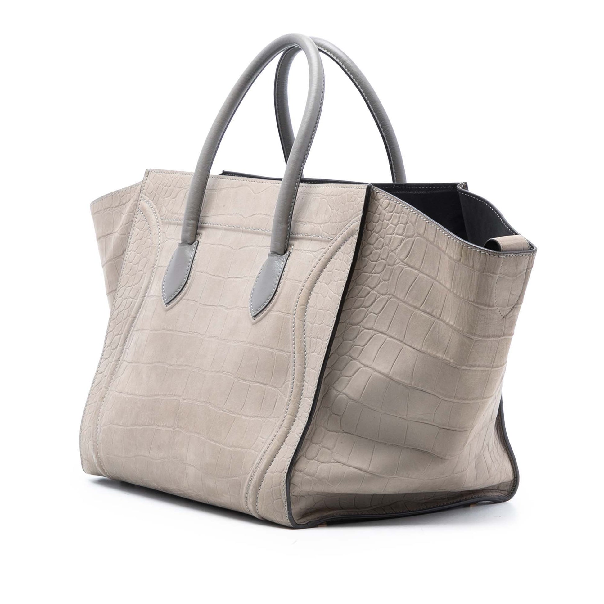 Celine Large Croc Embossed Leather Luggage Phantom Tote