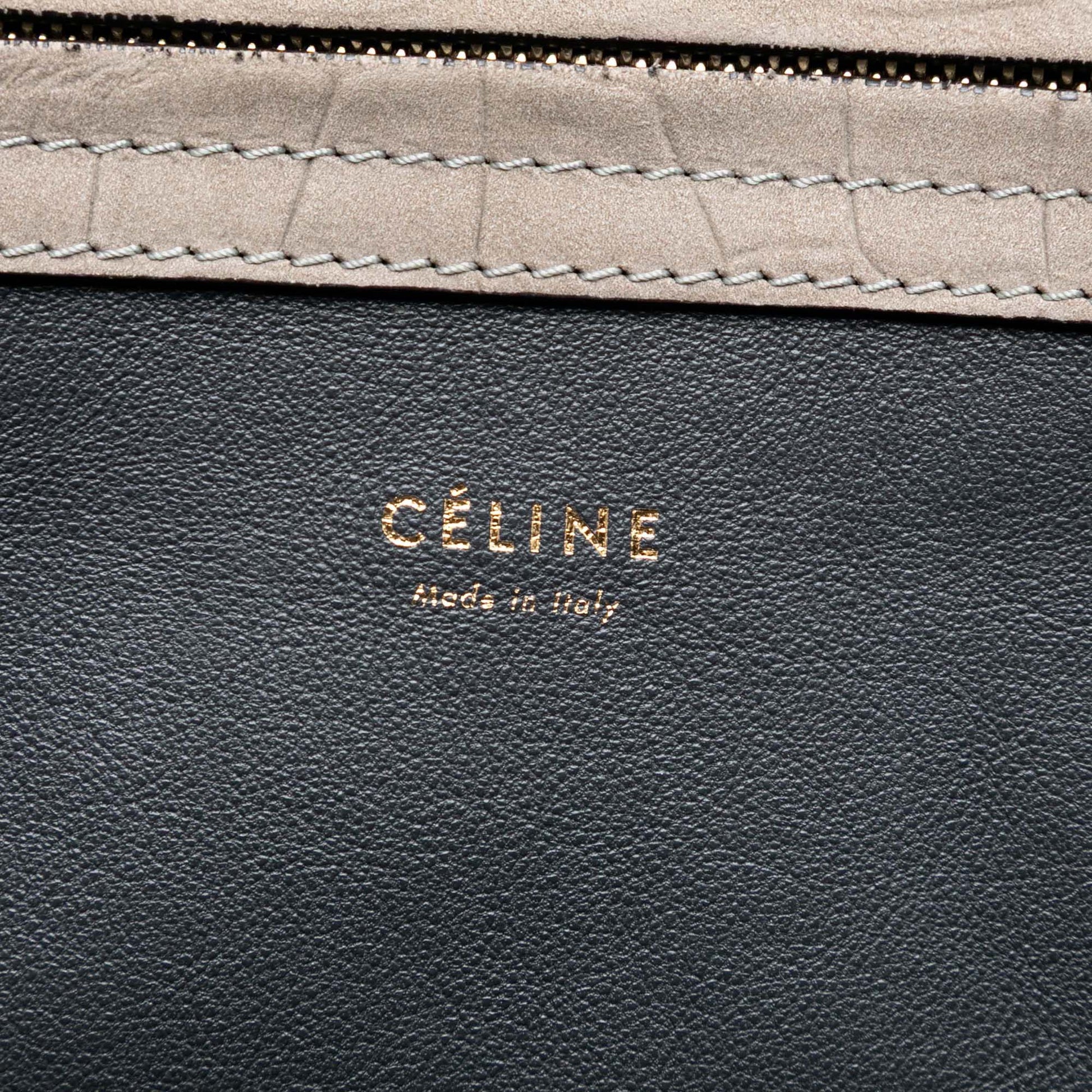 Celine Large Croc Embossed Leather Luggage Phantom Tote