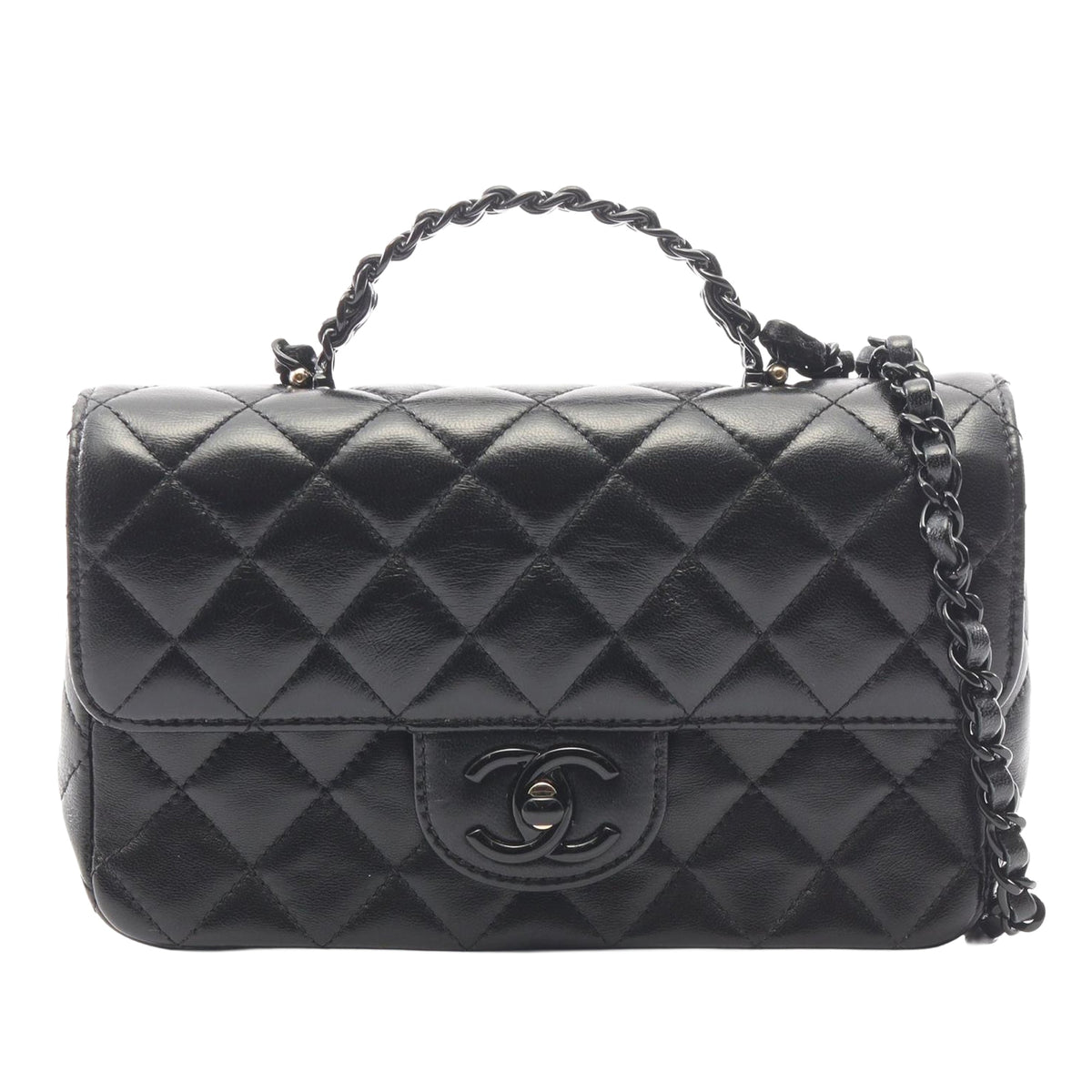 Chanel Mini CC Quilted Lambskin So Black Chain Top Handle Bag