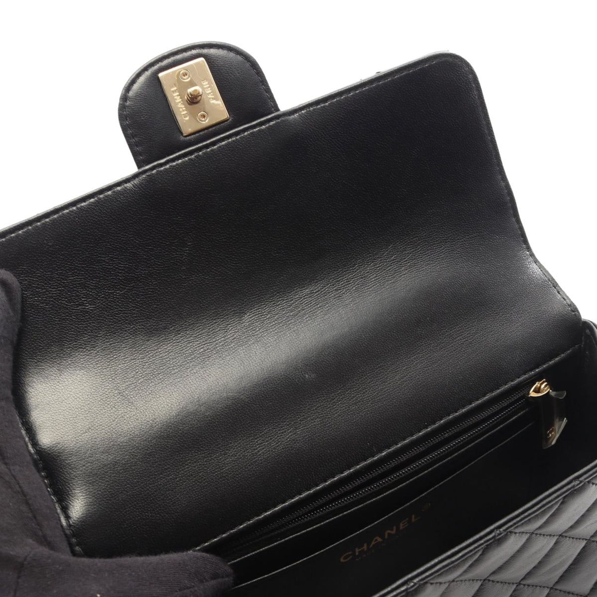 Chanel Mini CC Quilted Lambskin So Black Chain Top Handle Bag