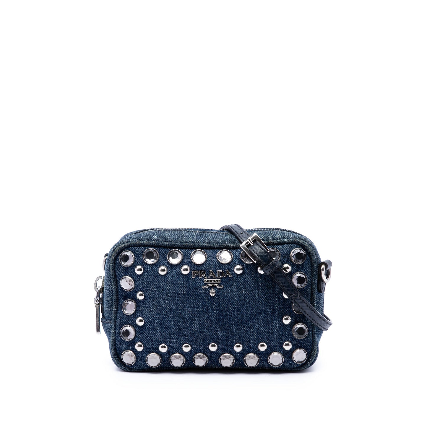Prada Mini Denim Borchie Bijoux Camera Bag