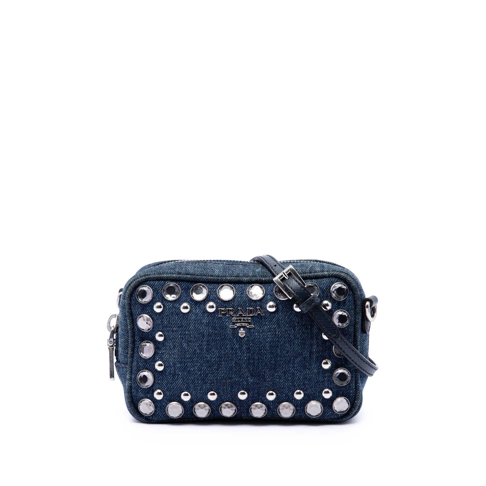 Prada Mini Denim Borchie Bijoux Camera Bag