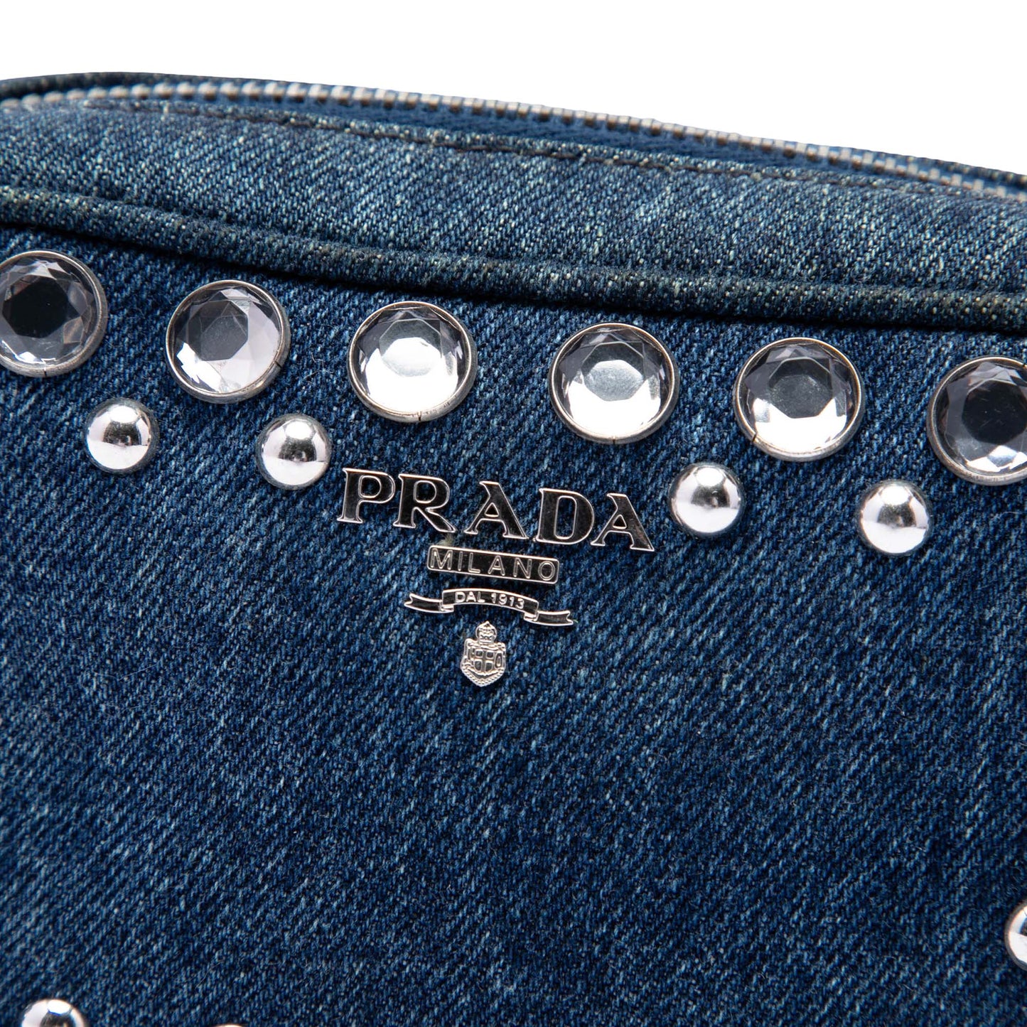 Prada Mini Denim Borchie Bijoux Camera Bag