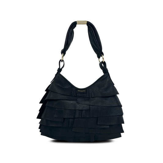 Saint Laurent Ruffled Leather Saint Tropez Hobo — Black