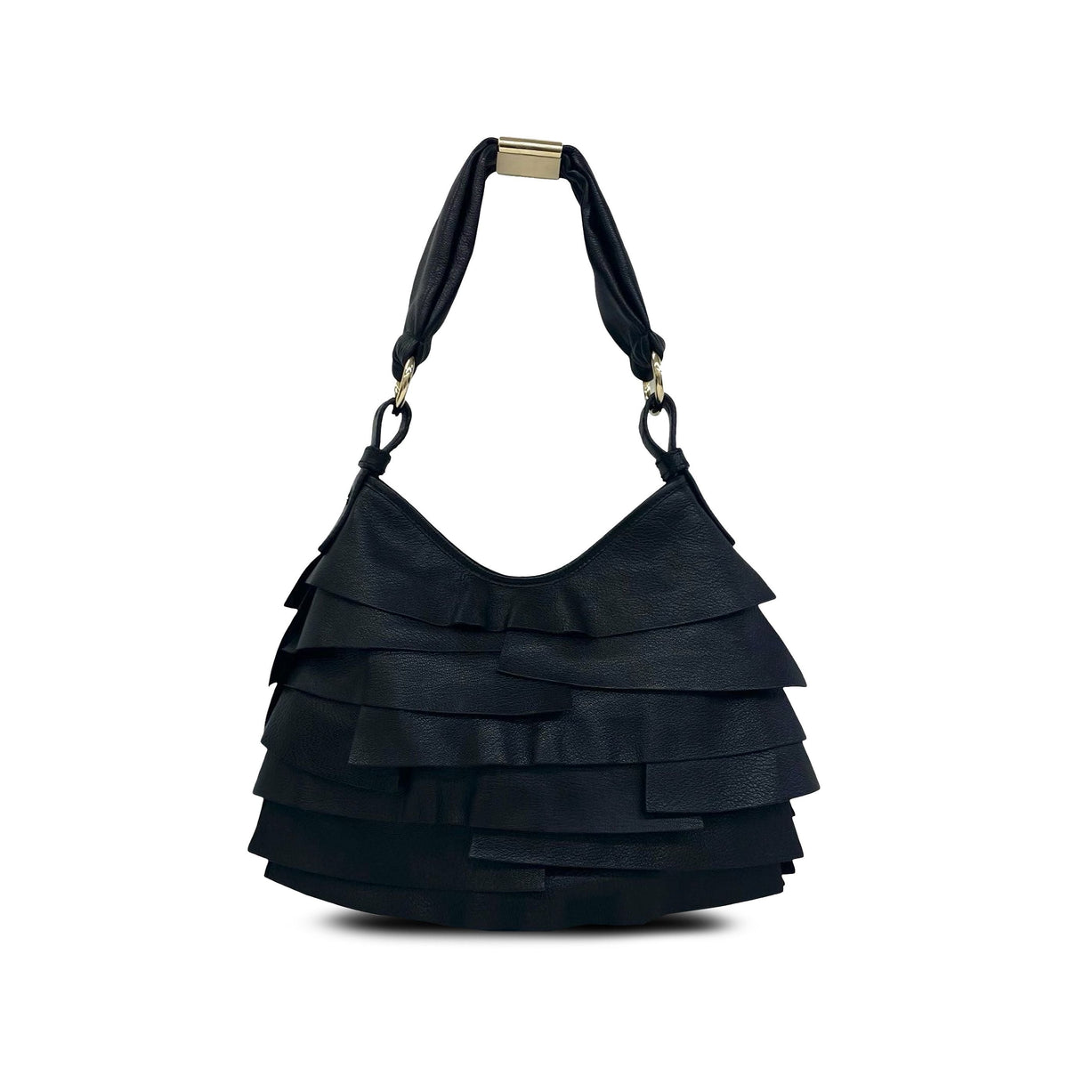 Saint Laurent Ruffled Leather Saint Tropez Hobo — Black