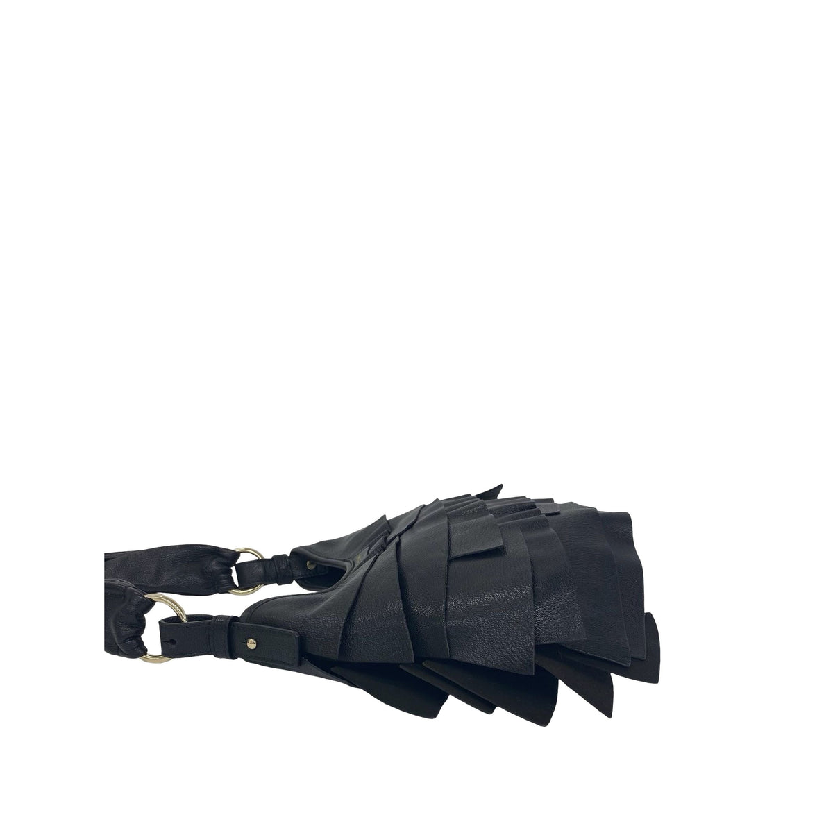 Saint Laurent Ruffled Leather Saint Tropez Hobo — Black