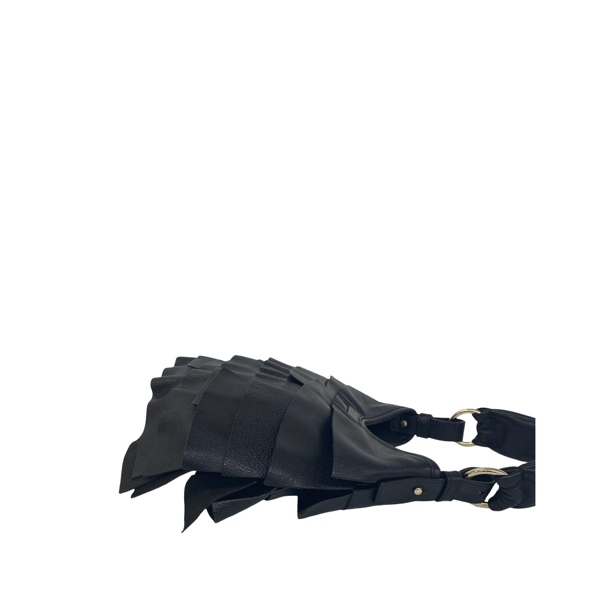 Saint Laurent Ruffled Leather Saint Tropez Hobo — Black