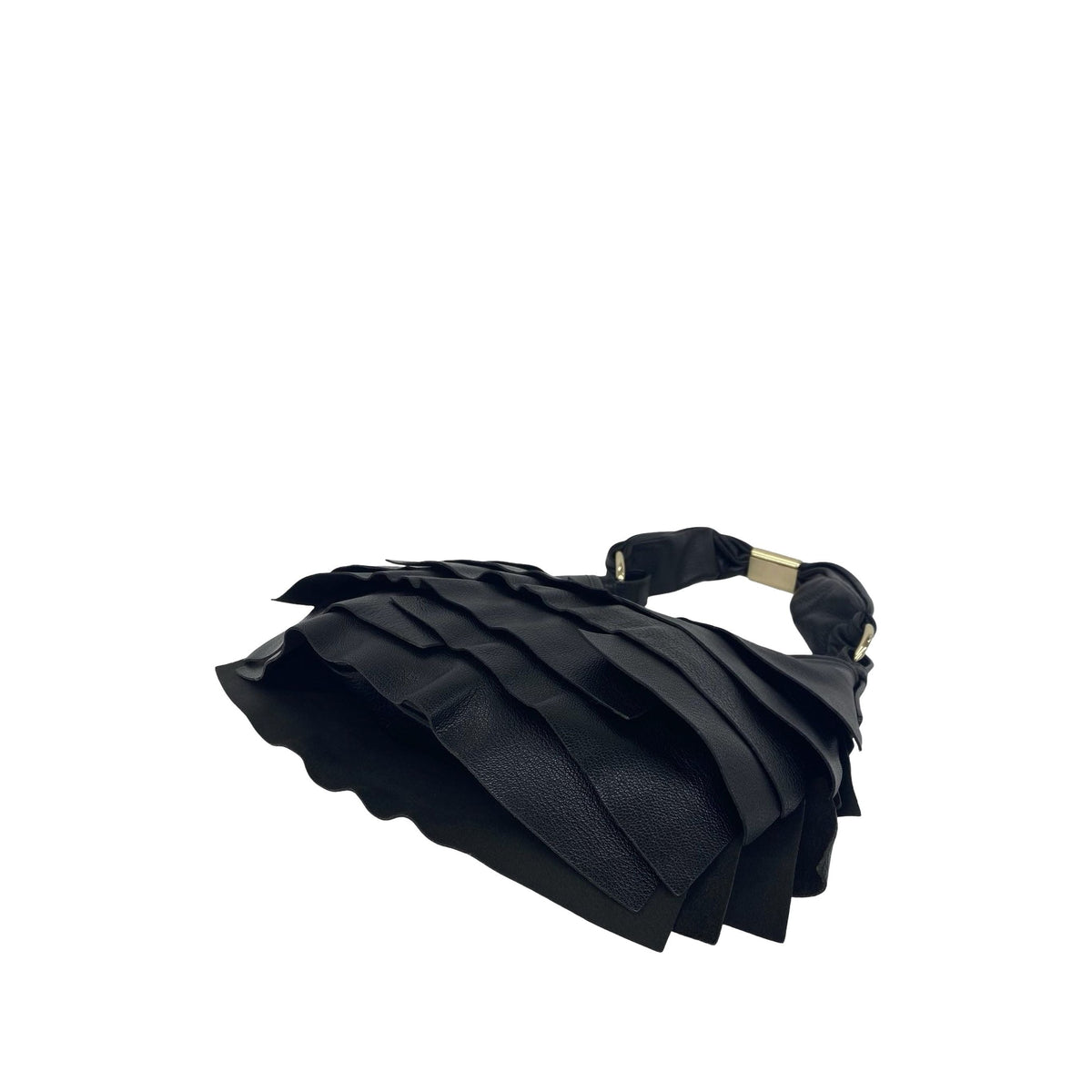 Saint Laurent Ruffled Leather Saint Tropez Hobo — Black