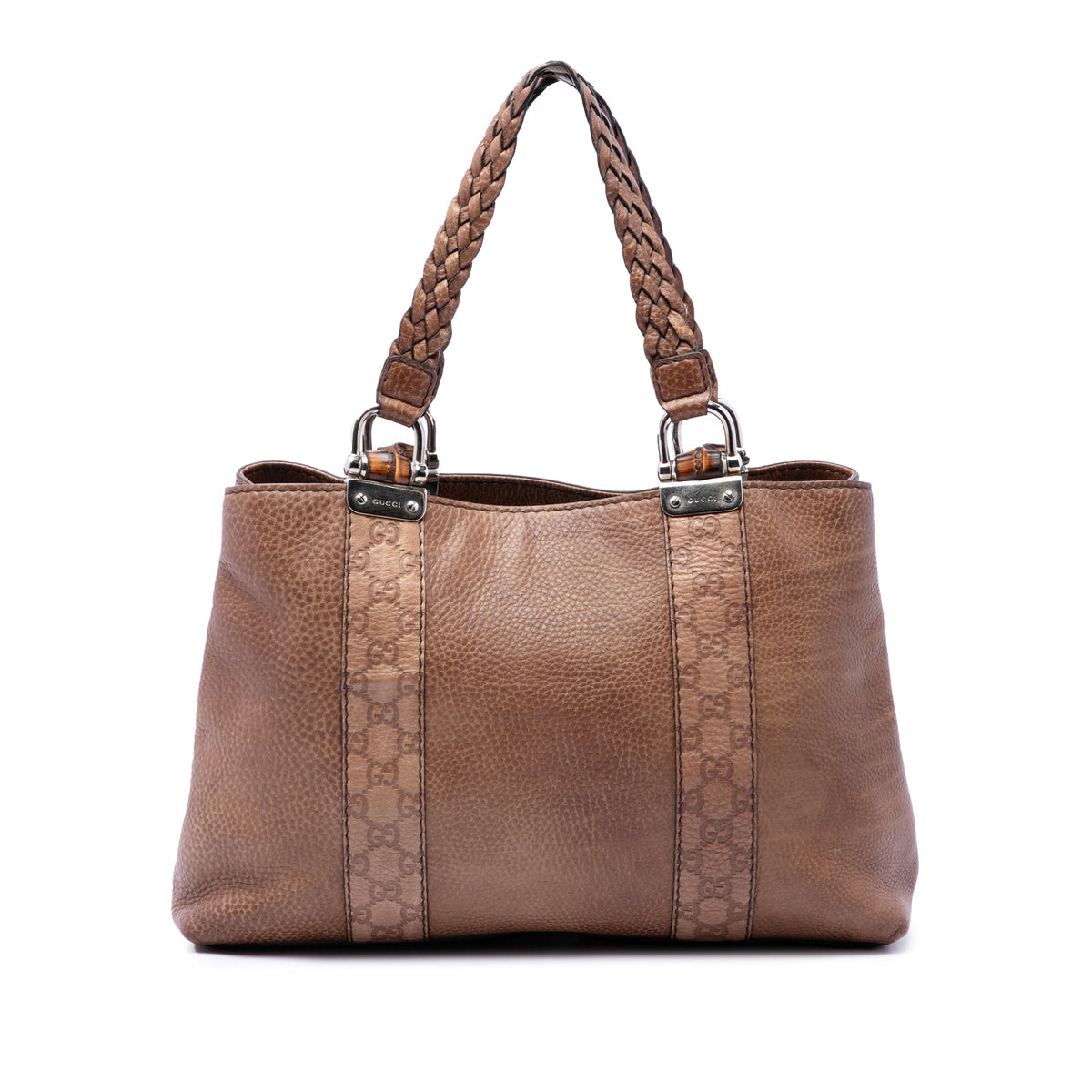 Gucci Medium Guccissima Trimmed Calfskin Bamboo Libeccio Tote — Brown