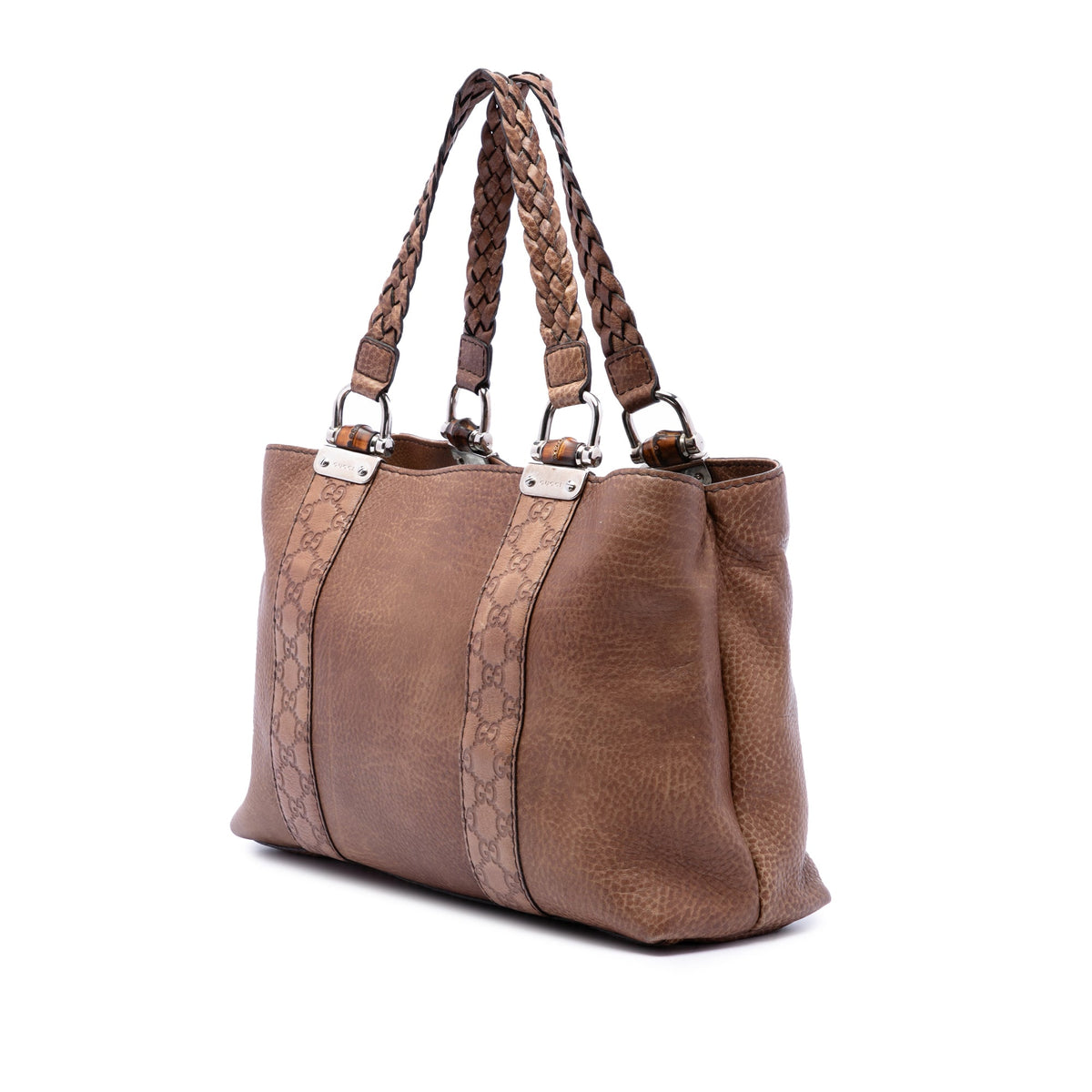 Gucci Medium Guccissima Trimmed Calfskin Bamboo Libeccio Tote — Brown