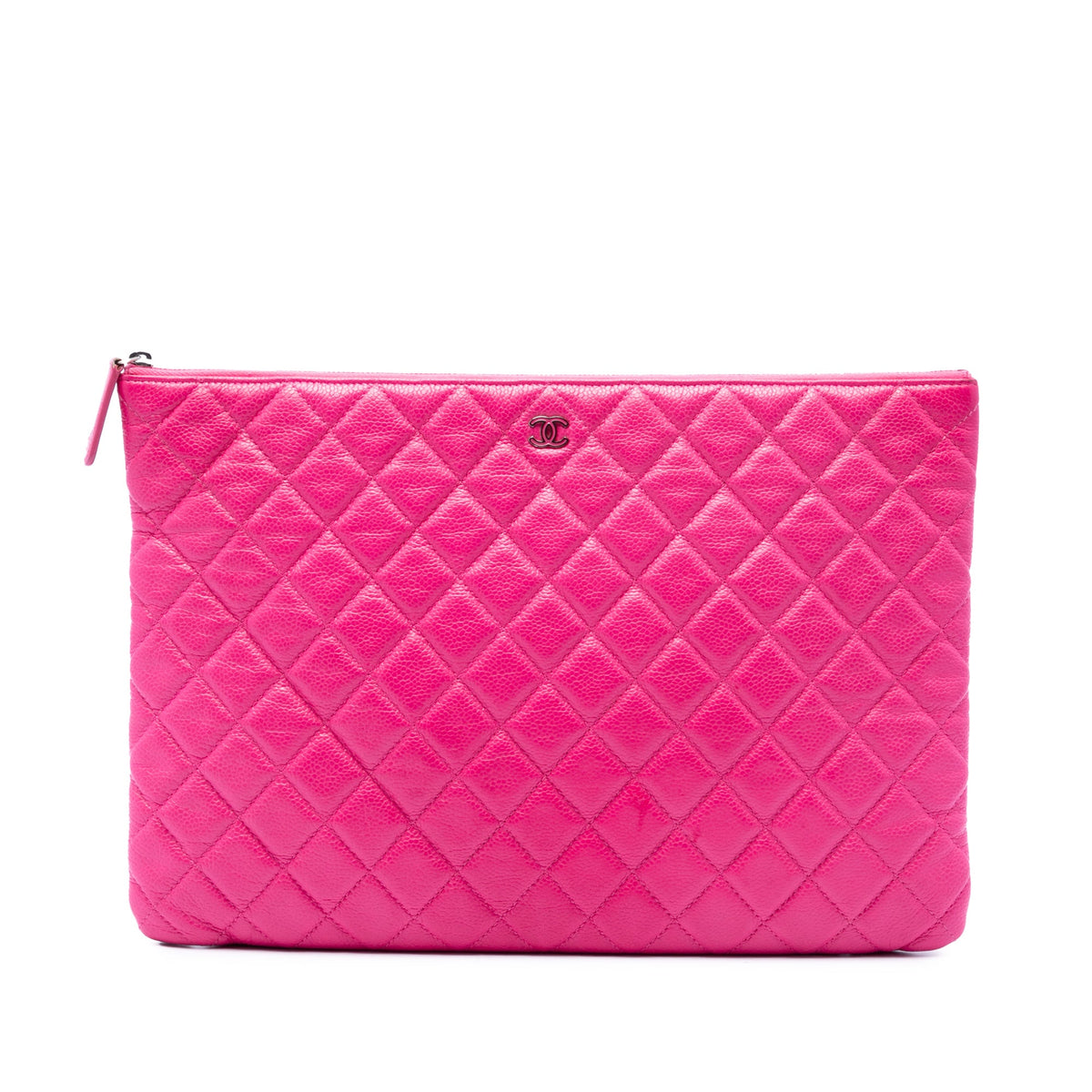 Chanel Large Quilted Caviar O Case Clutch — Pink