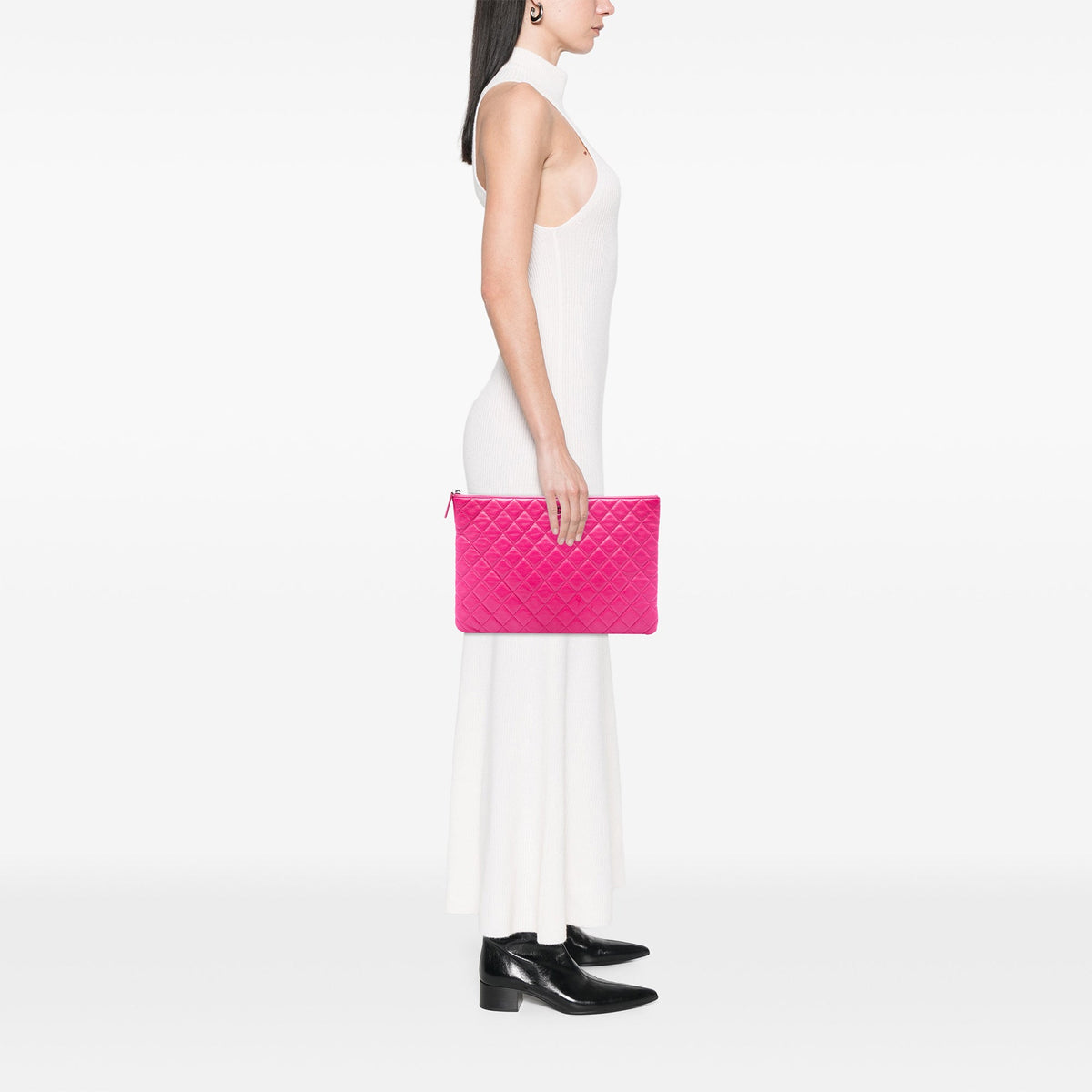 Chanel Large Quilted Caviar O Case Clutch — Pink