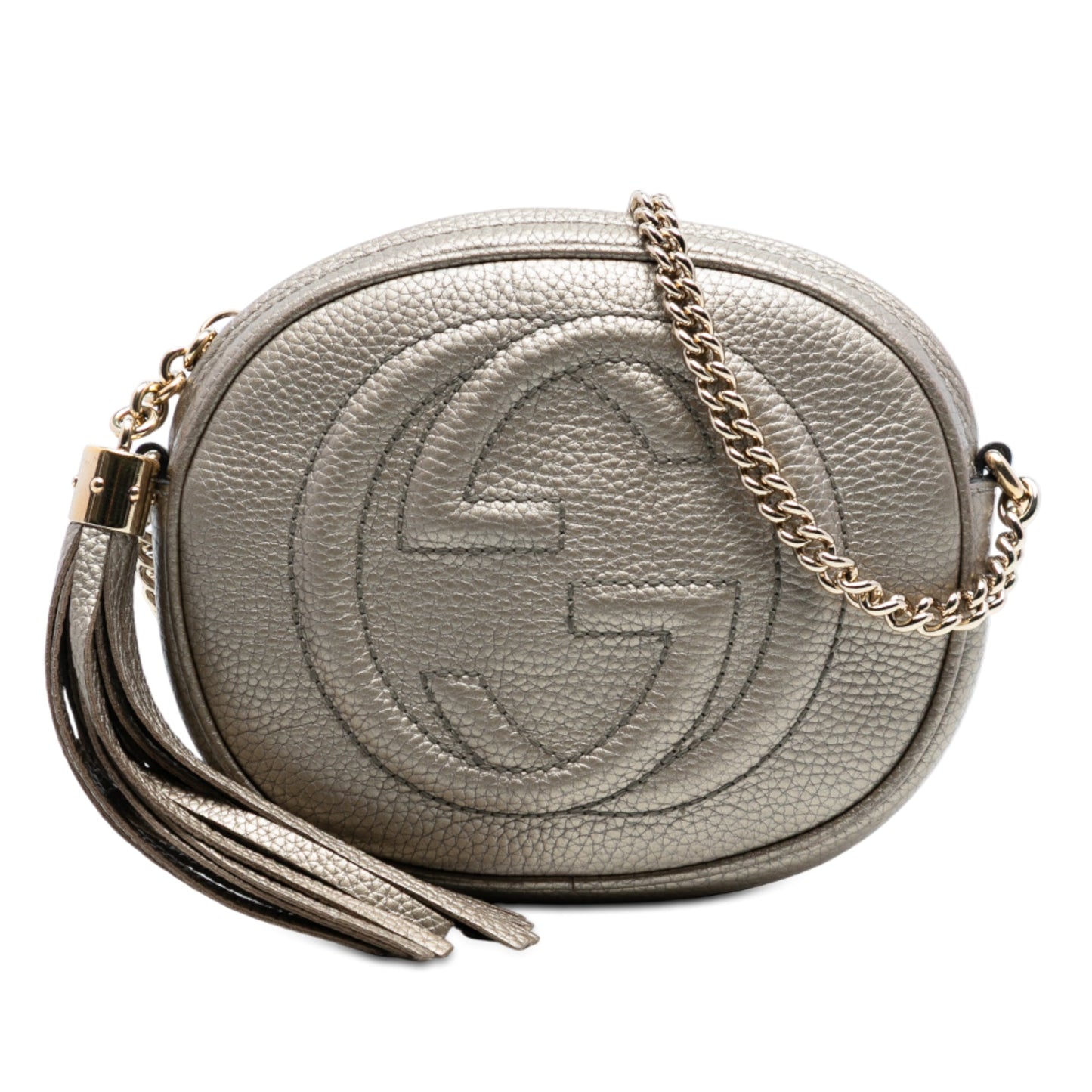 Gucci Mini Metallic Pebbled Calfskin Soho Chain Crossbody