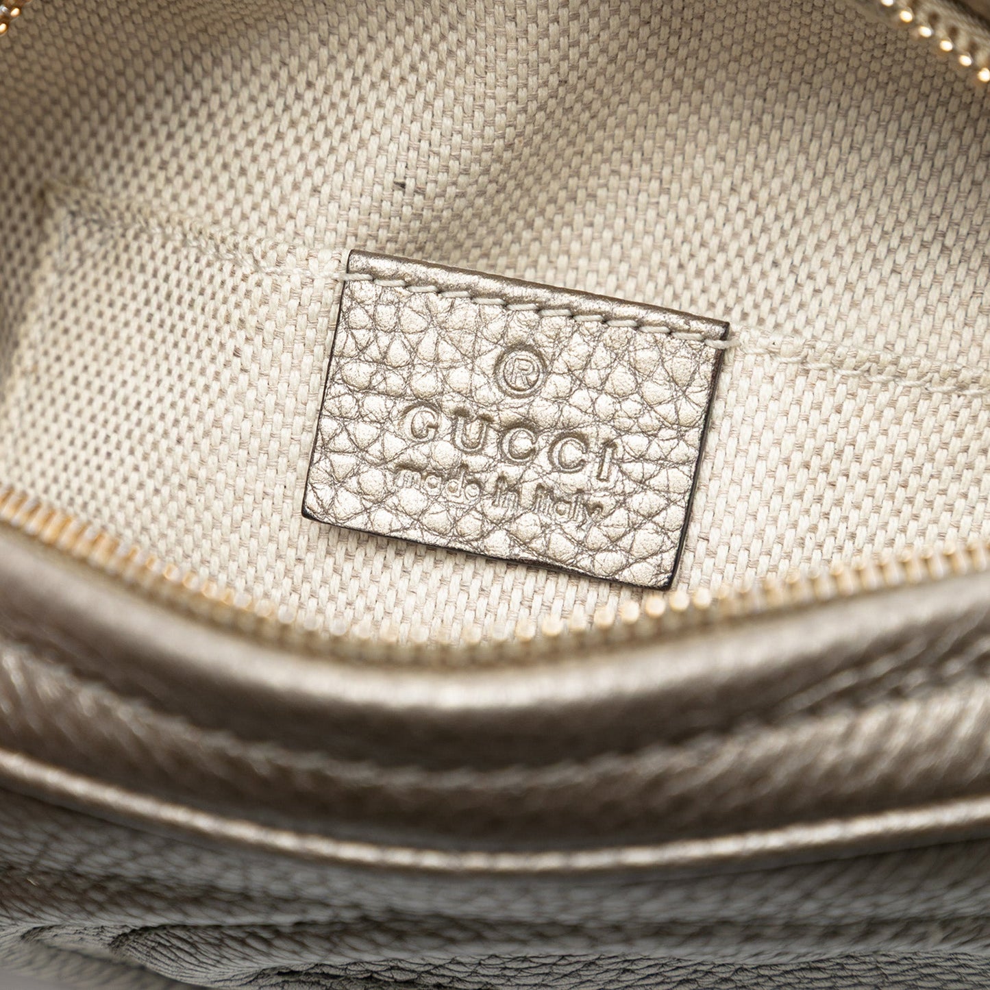 Gucci Mini Metallic Pebbled Calfskin Soho Chain Crossbody