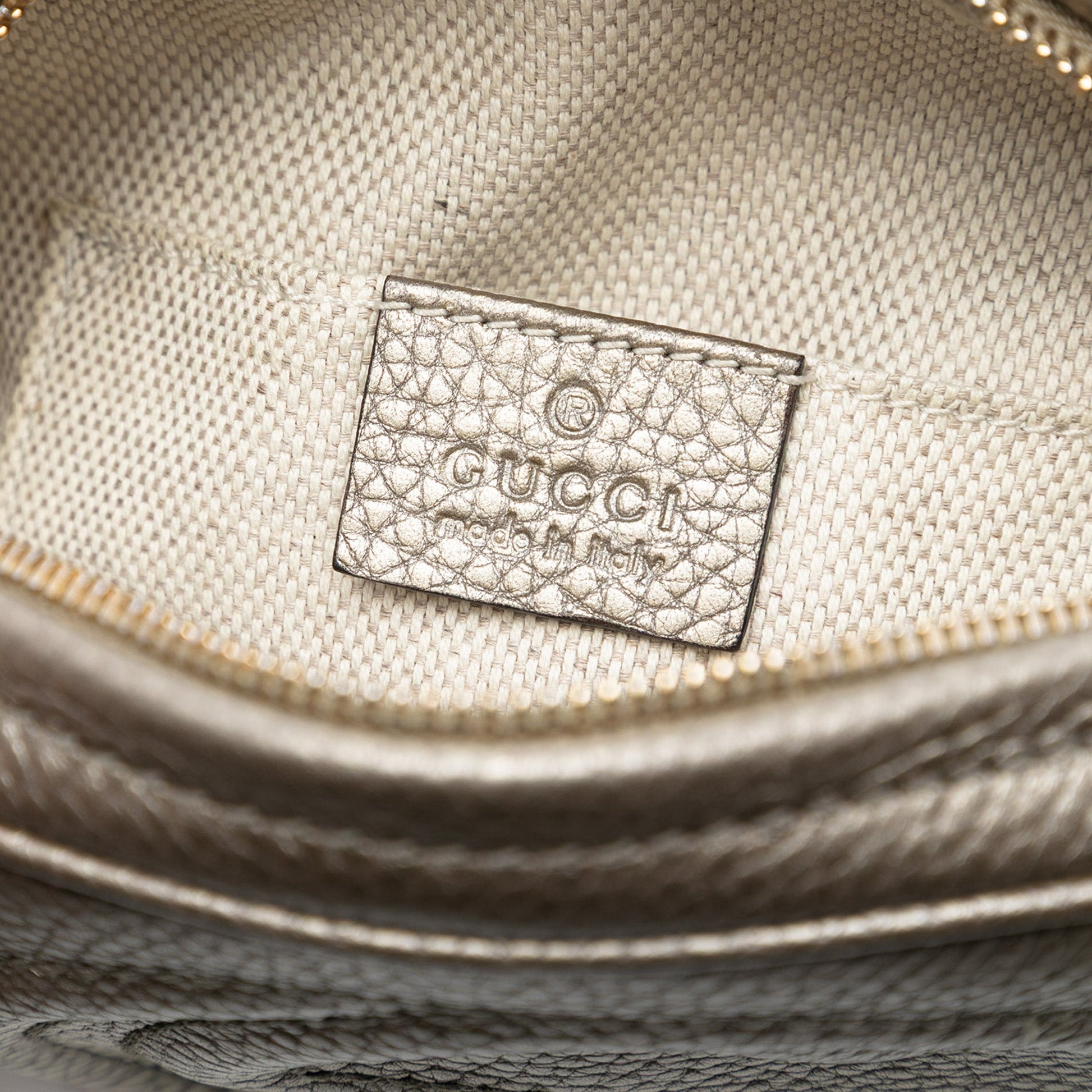Gucci Mini Metallic Pebbled Calfskin Soho Chain Crossbody