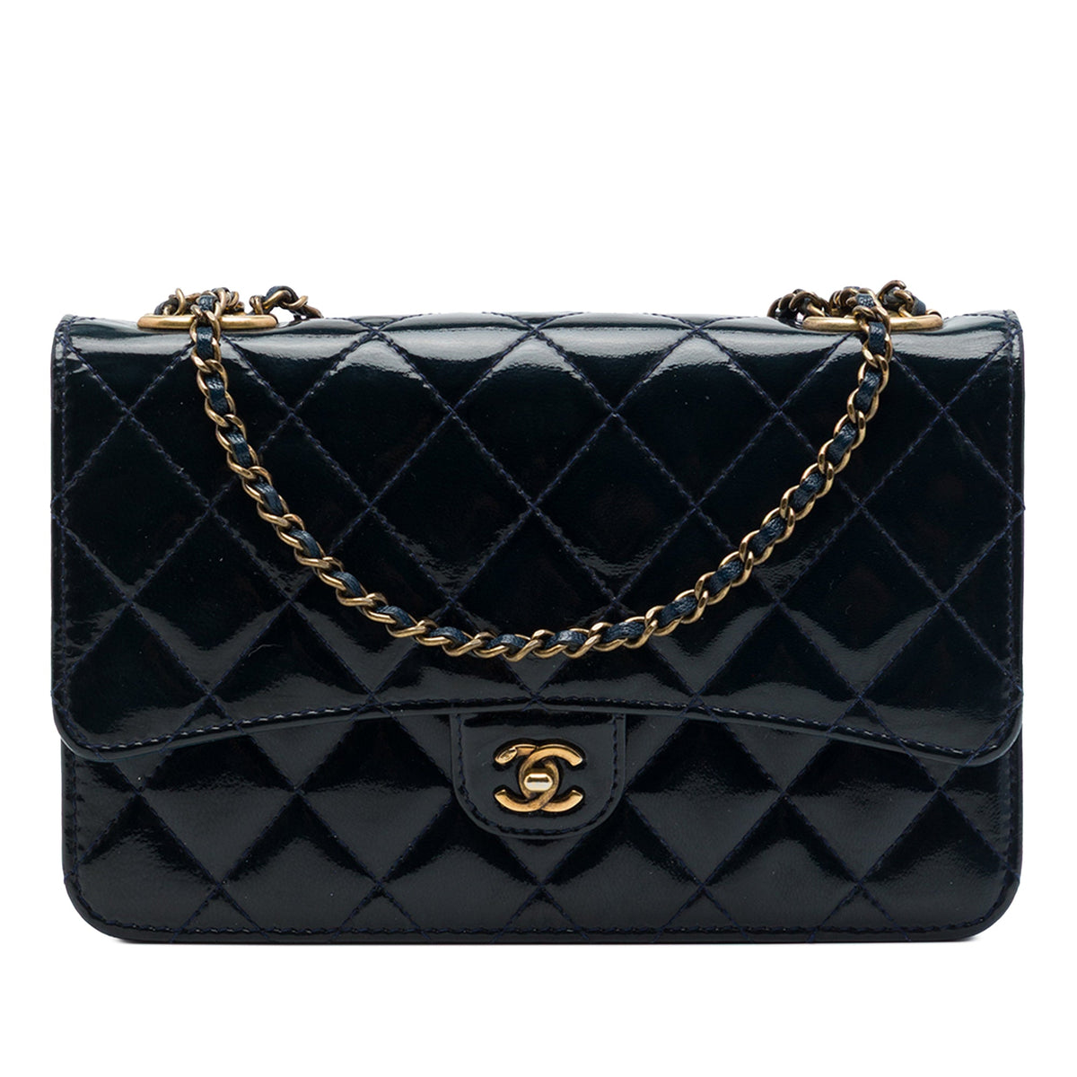 Chanel Quilted Patent and Goatskin CC Eyelet Wallet On Chain