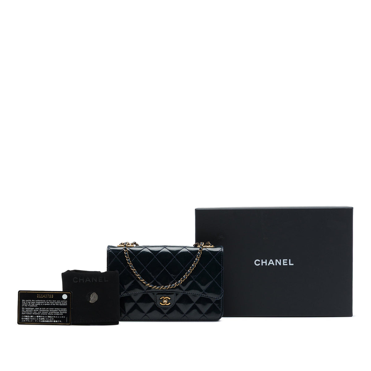 Chanel Quilted Patent and Goatskin CC Eyelet Wallet On Chain
