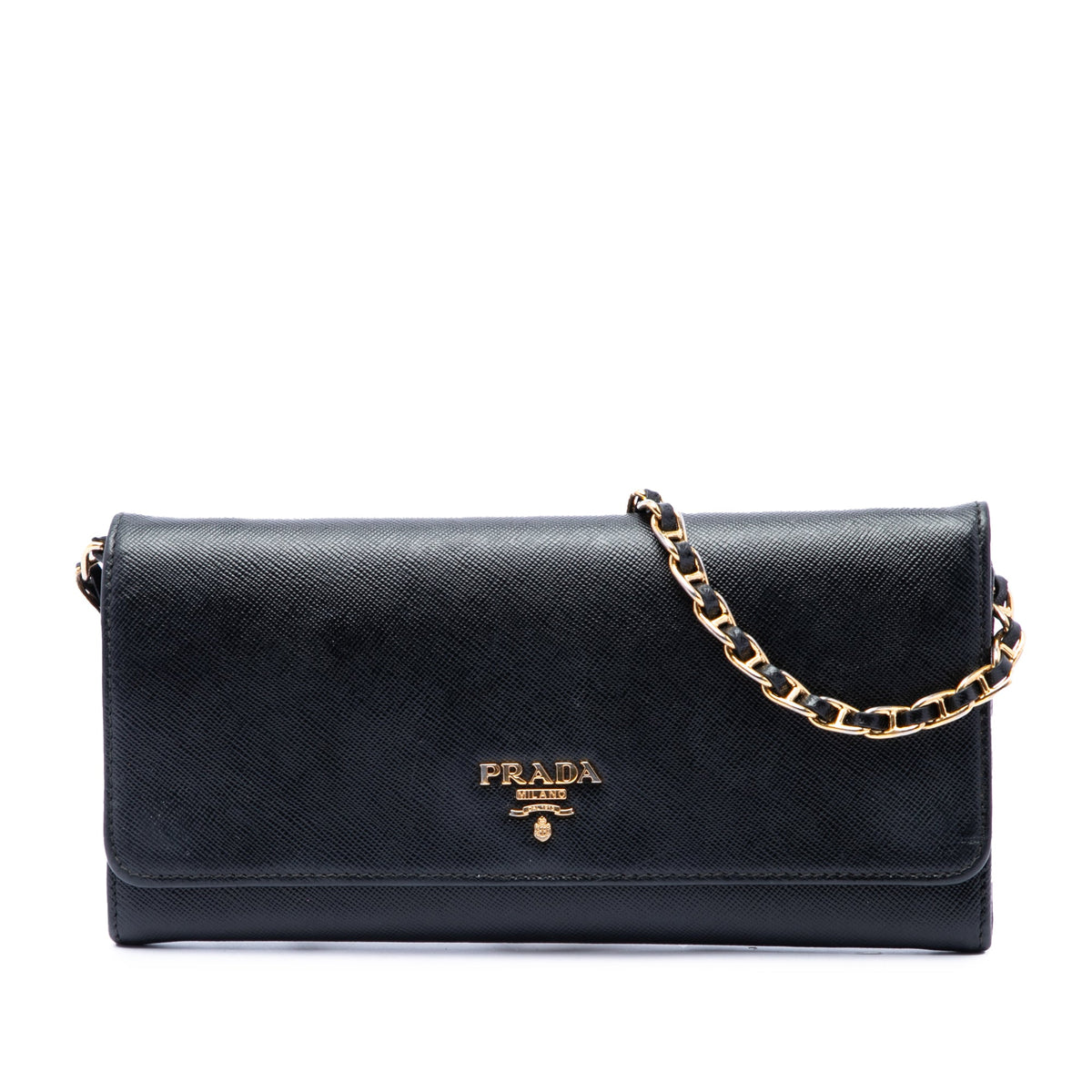 Prada Saffiano Wallet On Chain — Black