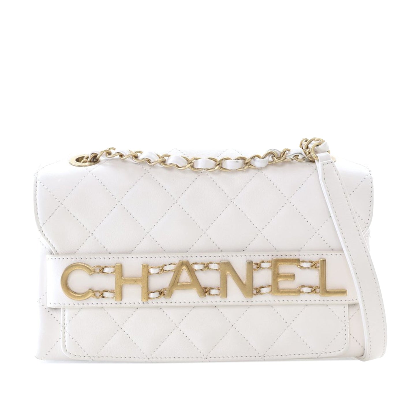Chanel Medium Quilted Calfskin Logo Enchained Flap