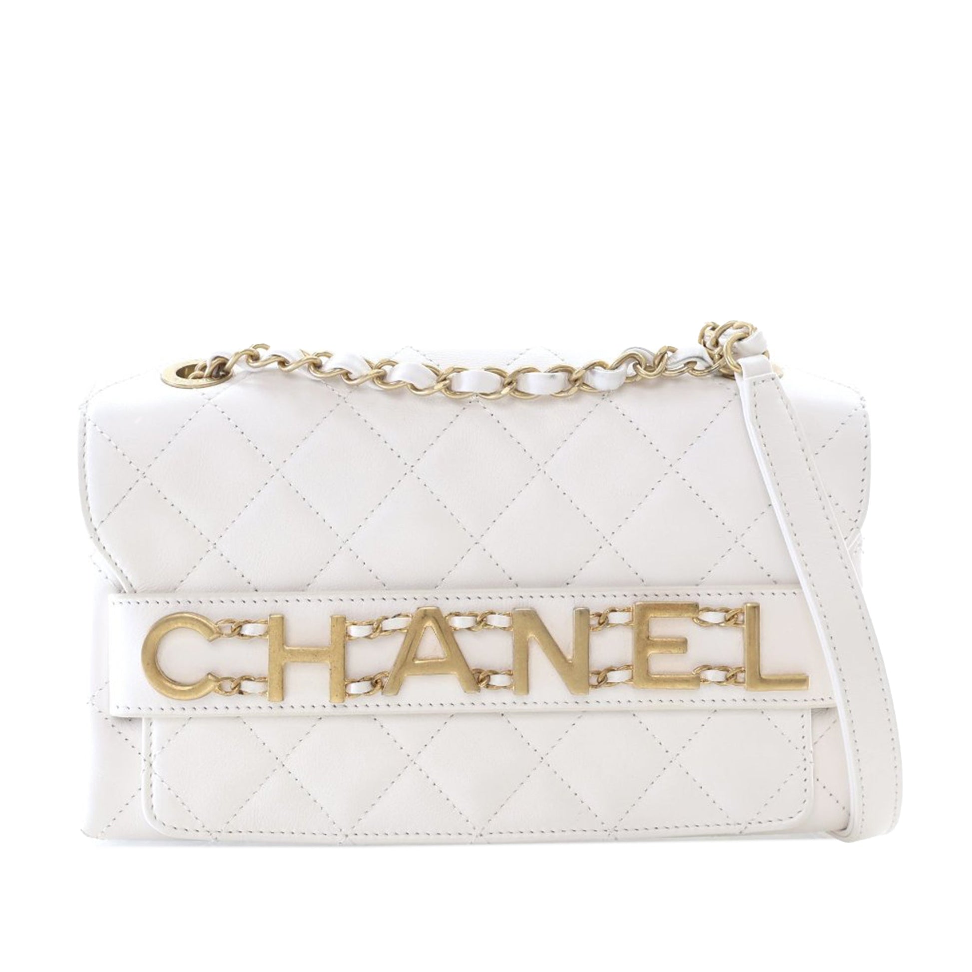 Chanel Medium Quilted Calfskin Logo Enchained Flap
