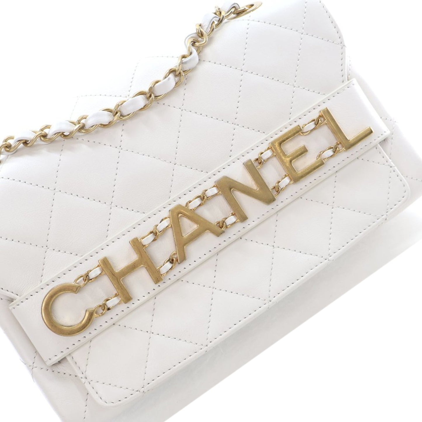 Chanel Medium Quilted Calfskin Logo Enchained Flap