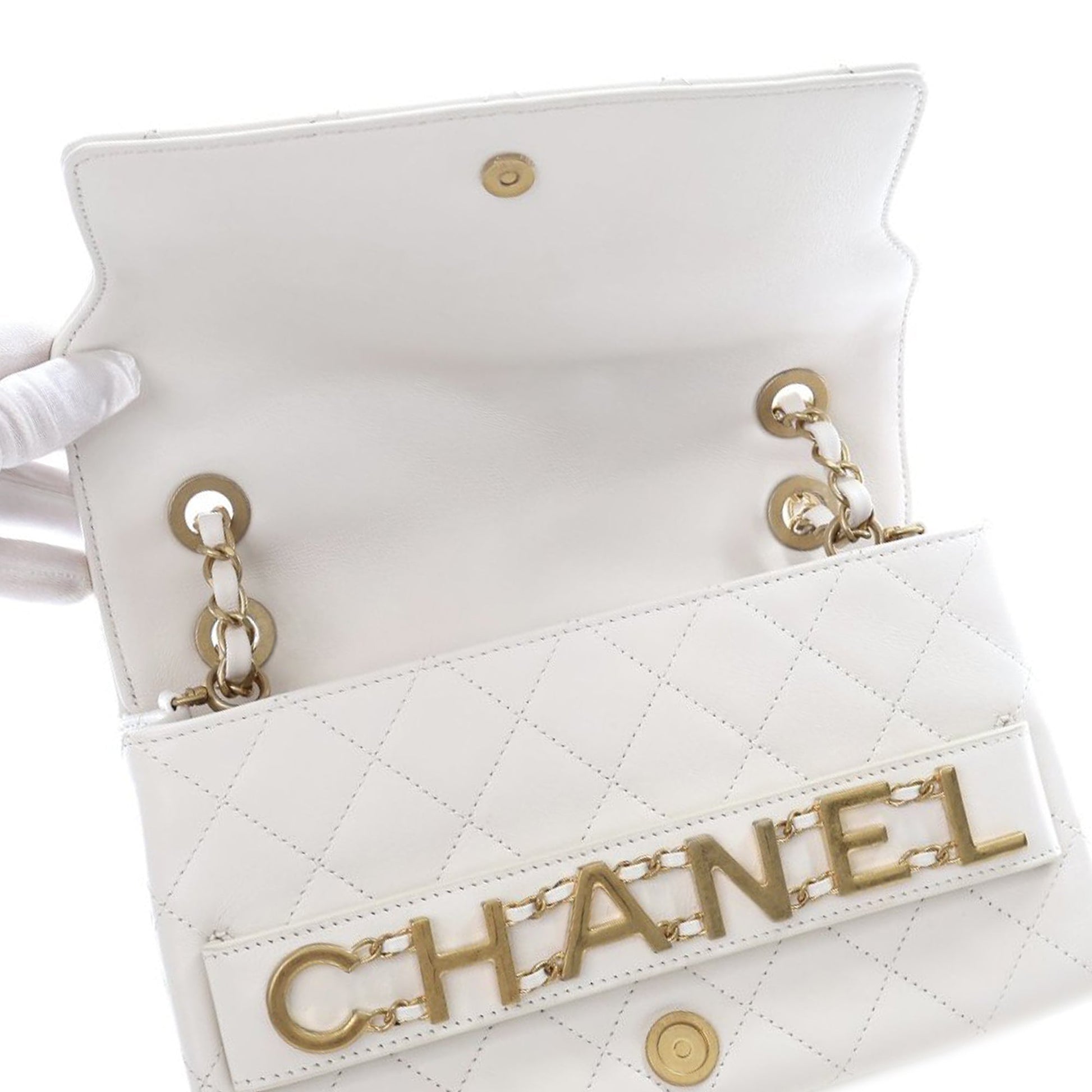 Chanel Medium Quilted Calfskin Logo Enchained Flap