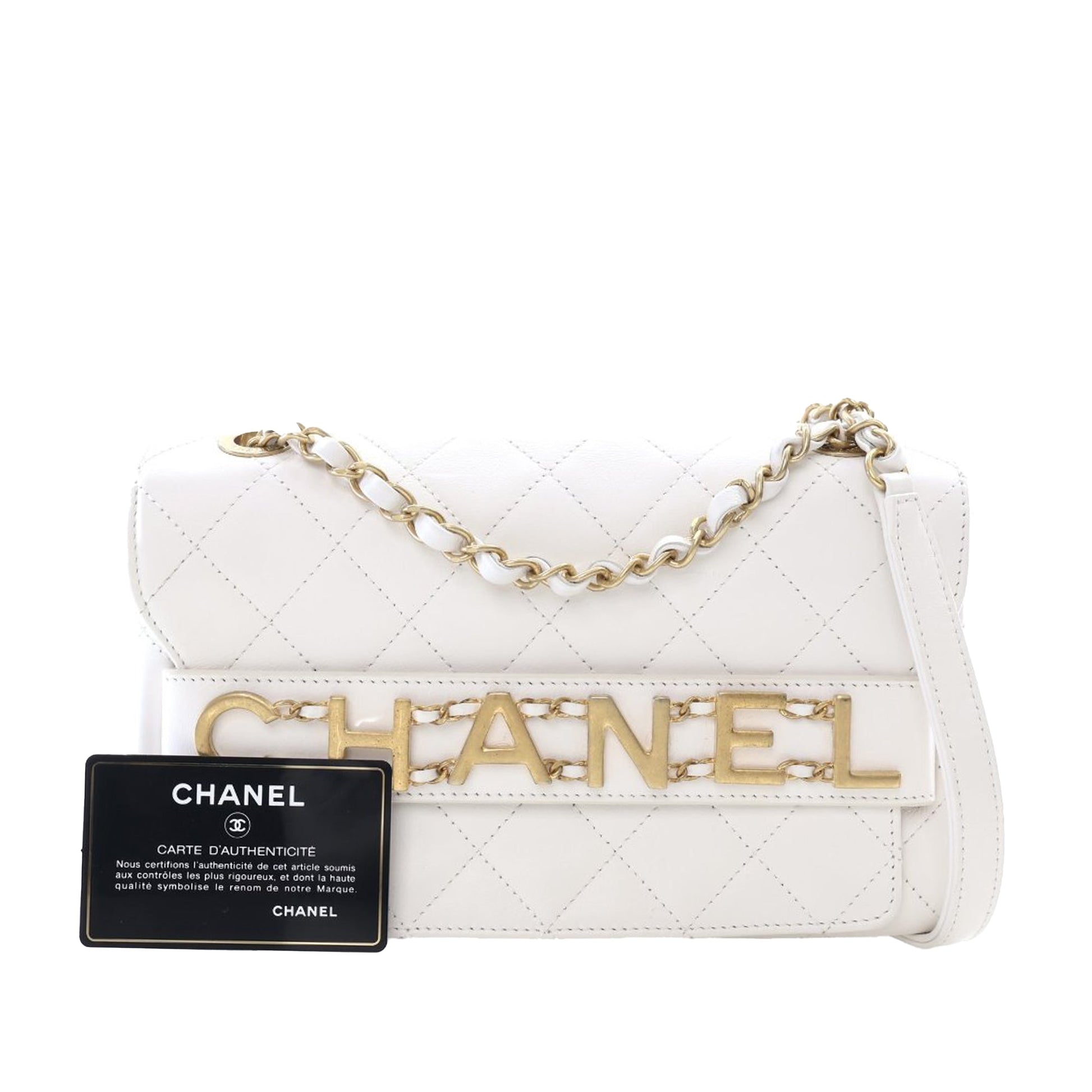 Chanel Medium Quilted Calfskin Logo Enchained Flap