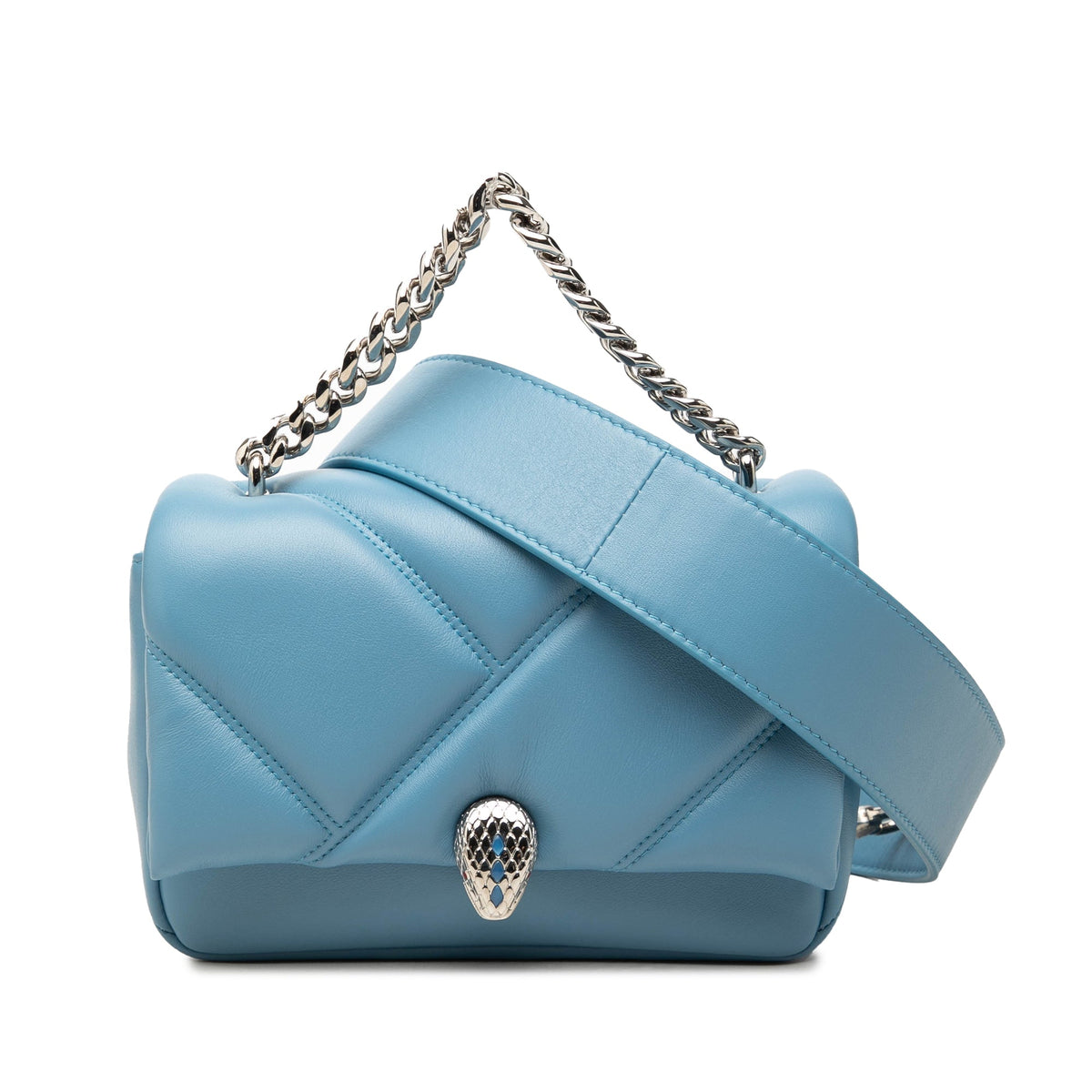 Bvlgari Mini Leather Serpenti Cabochon Satchel — Blue
