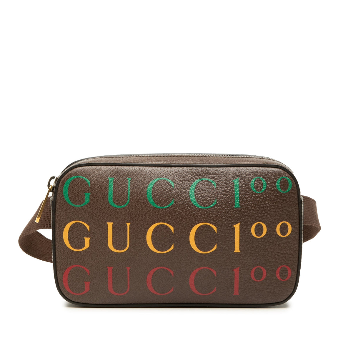 Gucci 100th Anniversary Textured Dollar Calfskin Logo Belt Bag — Brown