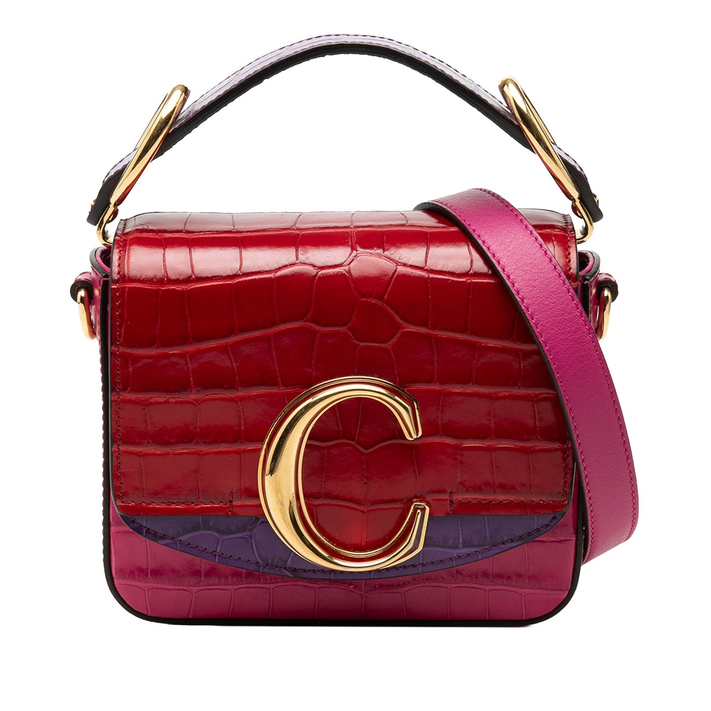 Chloé Mini Tricolor Croc Embossed Calfskin C Satchel