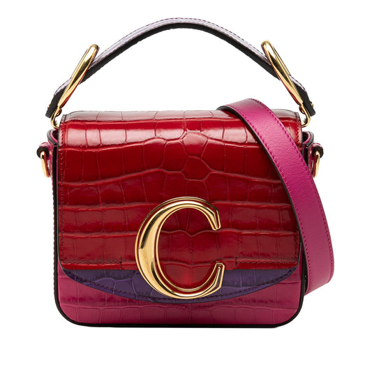 Chloé Mini Tricolor Croc Embossed Calfskin C Satchel