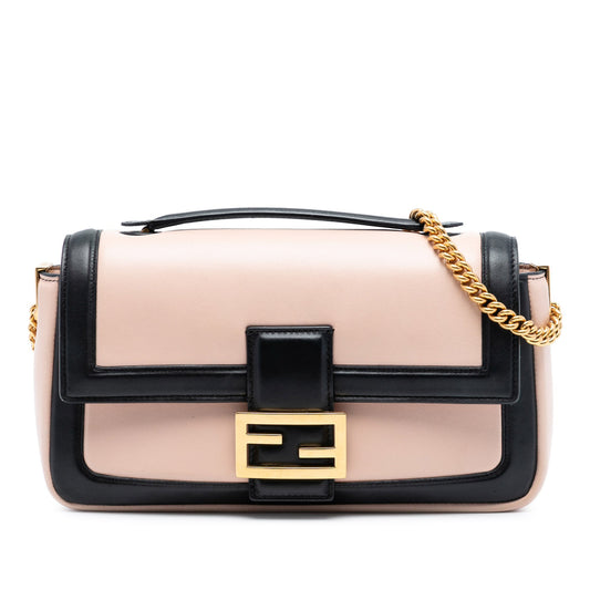 Fendi Bicolor Leather Chain Midi Baguette