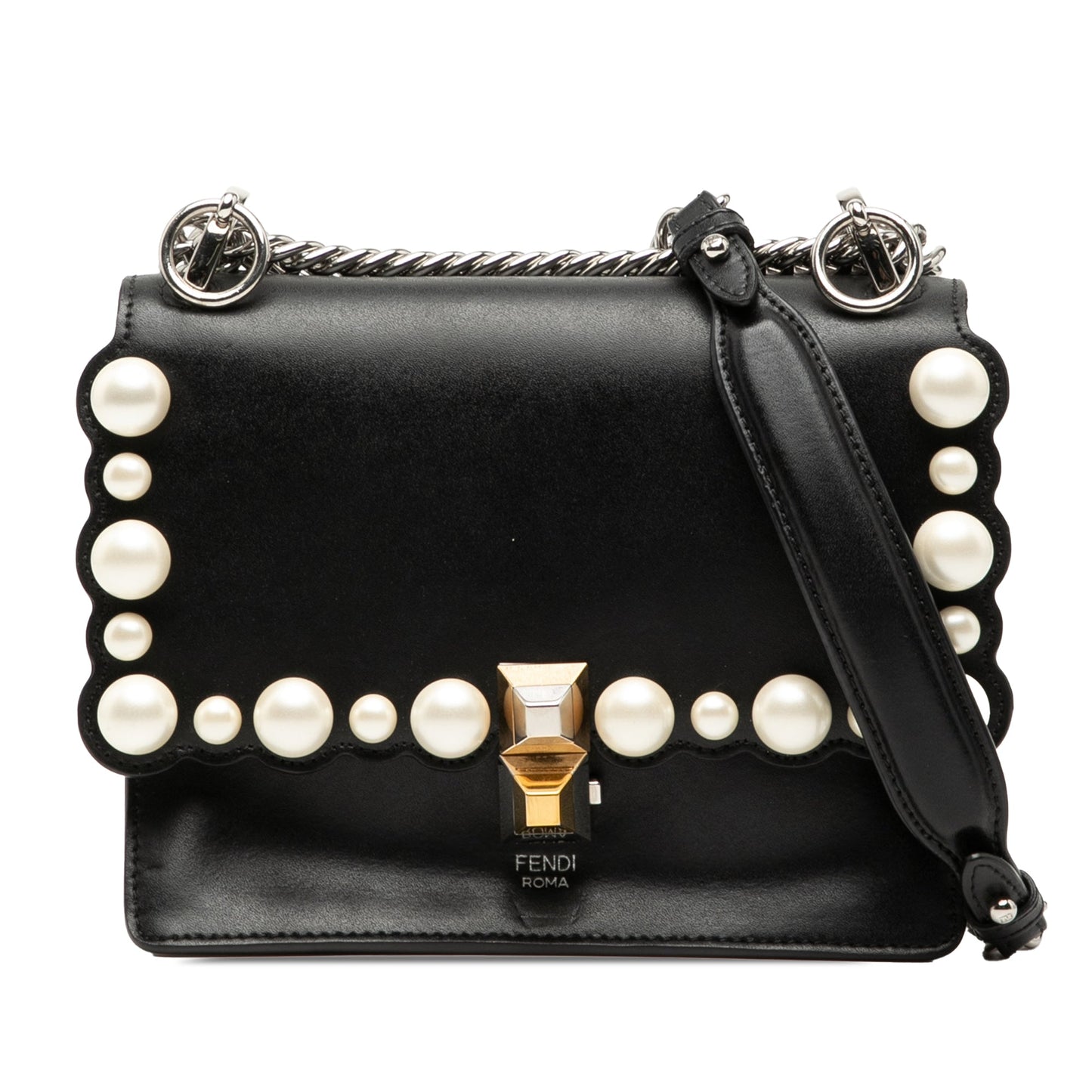 Fendi Mini Scalloped Leather and Pearls Kan I Crossbody