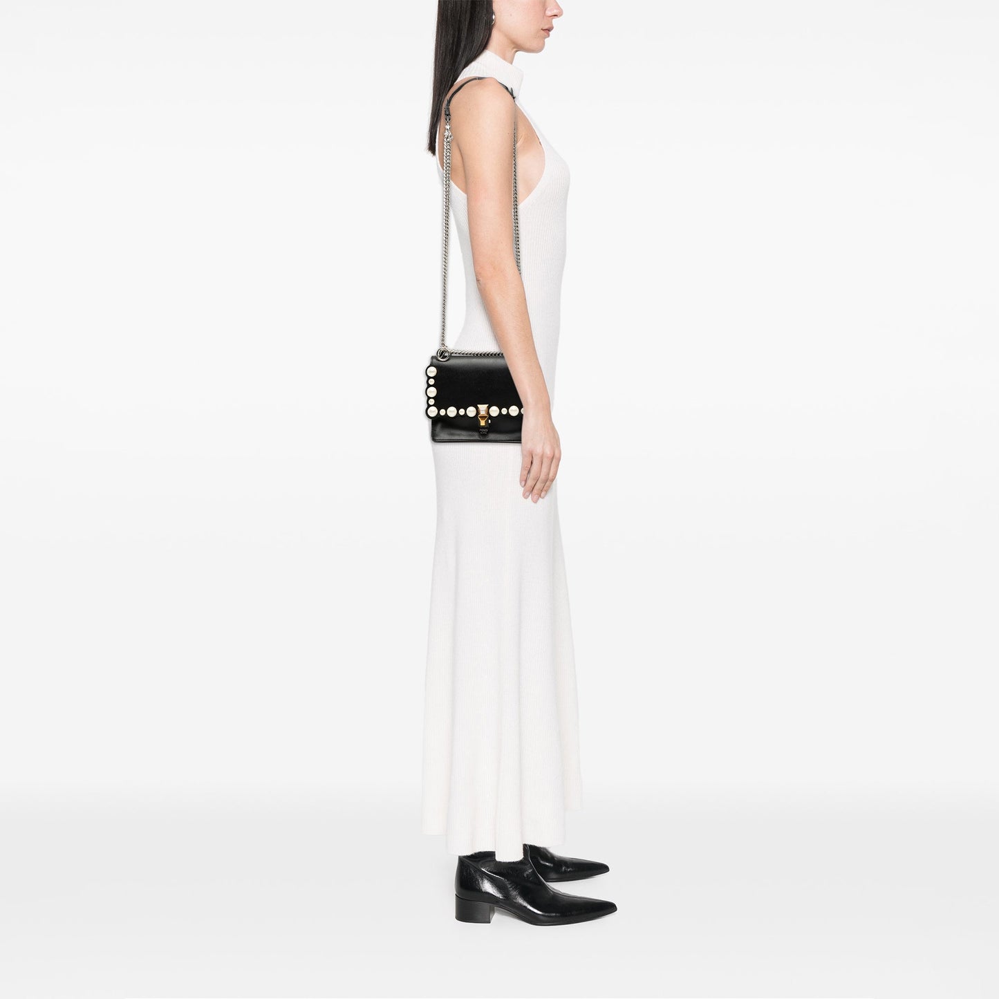 Fendi Mini Scalloped Leather and Pearls Kan I Crossbody