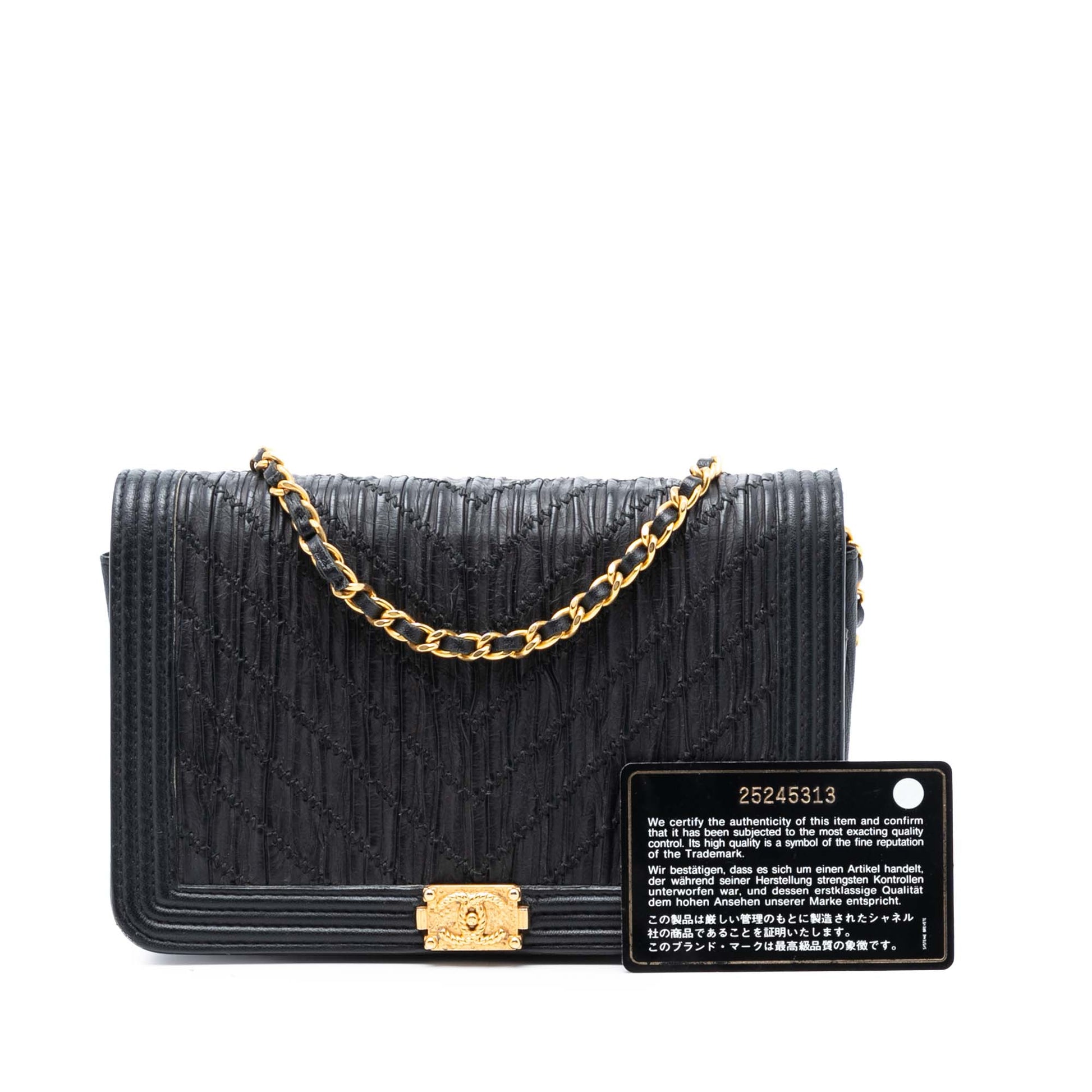 Chanel Pleated Crumpled Chevron Calfskin Le Boy Wallet On Chain