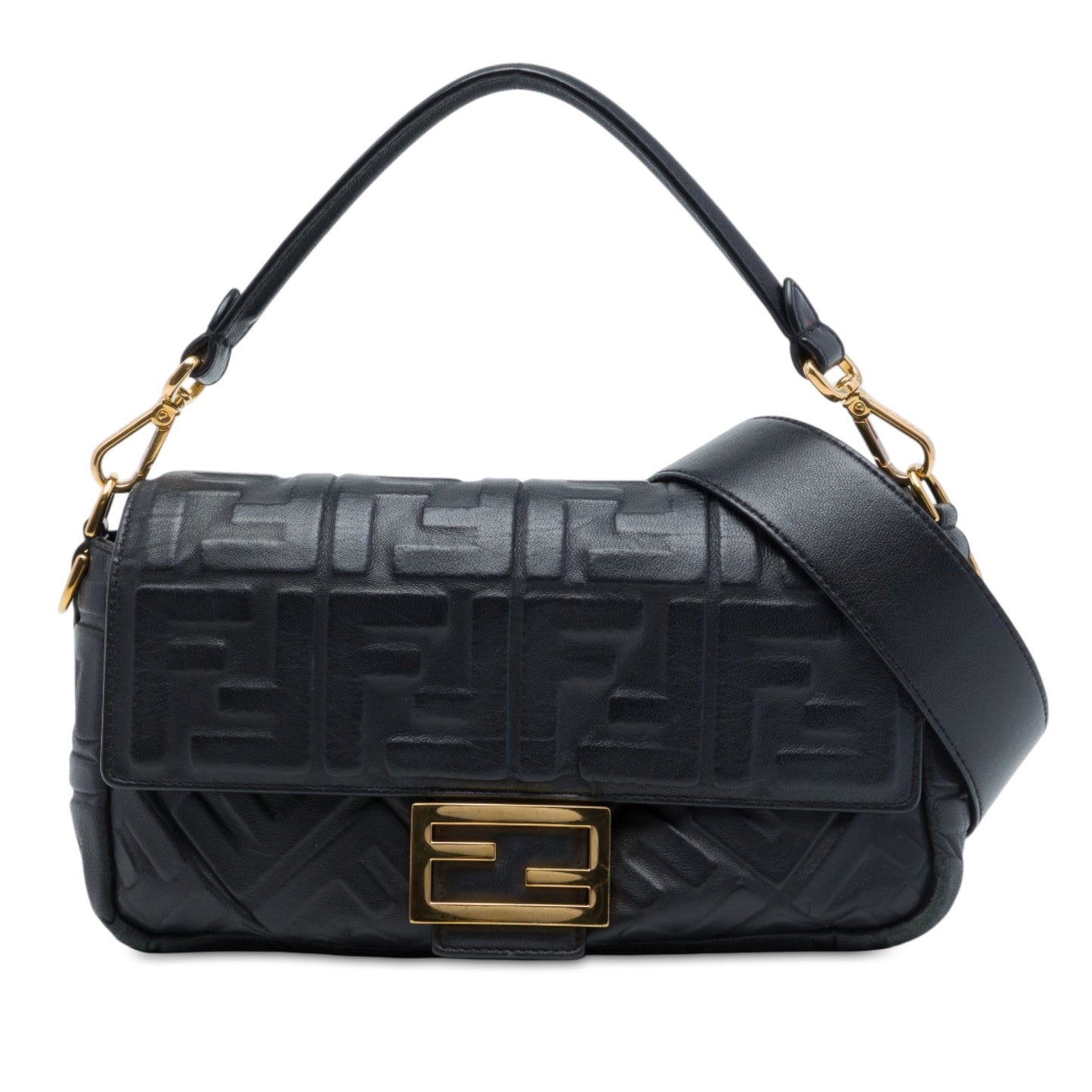 Fendi Zucca Embossed Leather Baguette Satchel