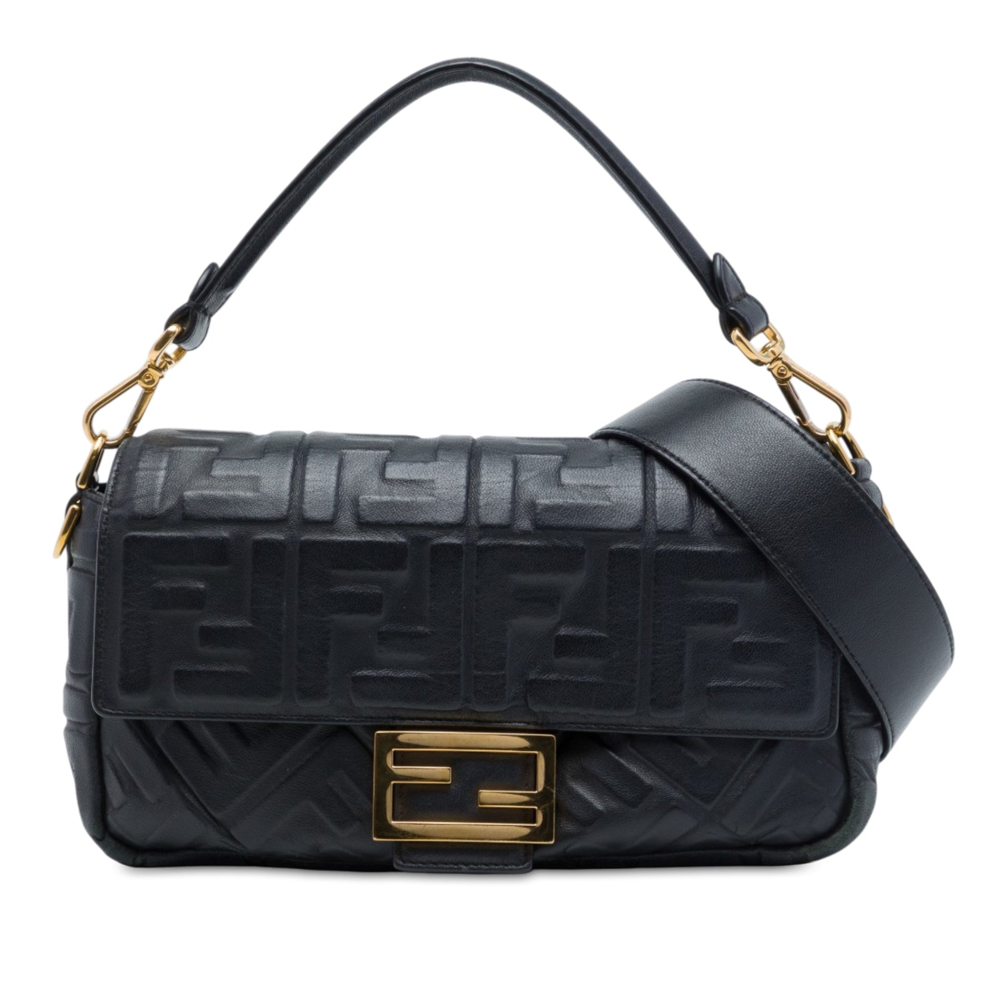 Fendi Zucca Embossed Leather Baguette Satchel