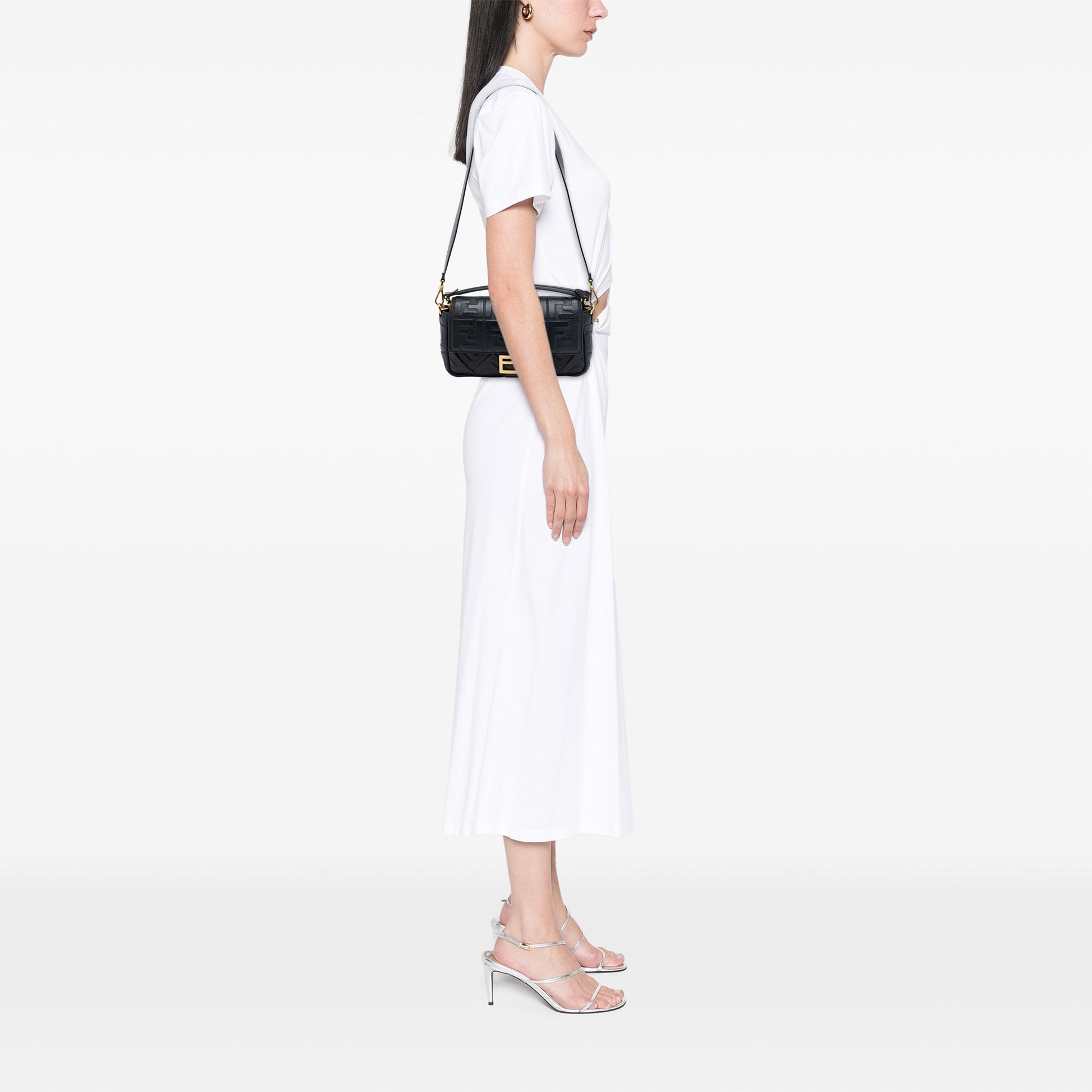 Fendi Zucca Embossed Leather Baguette Satchel