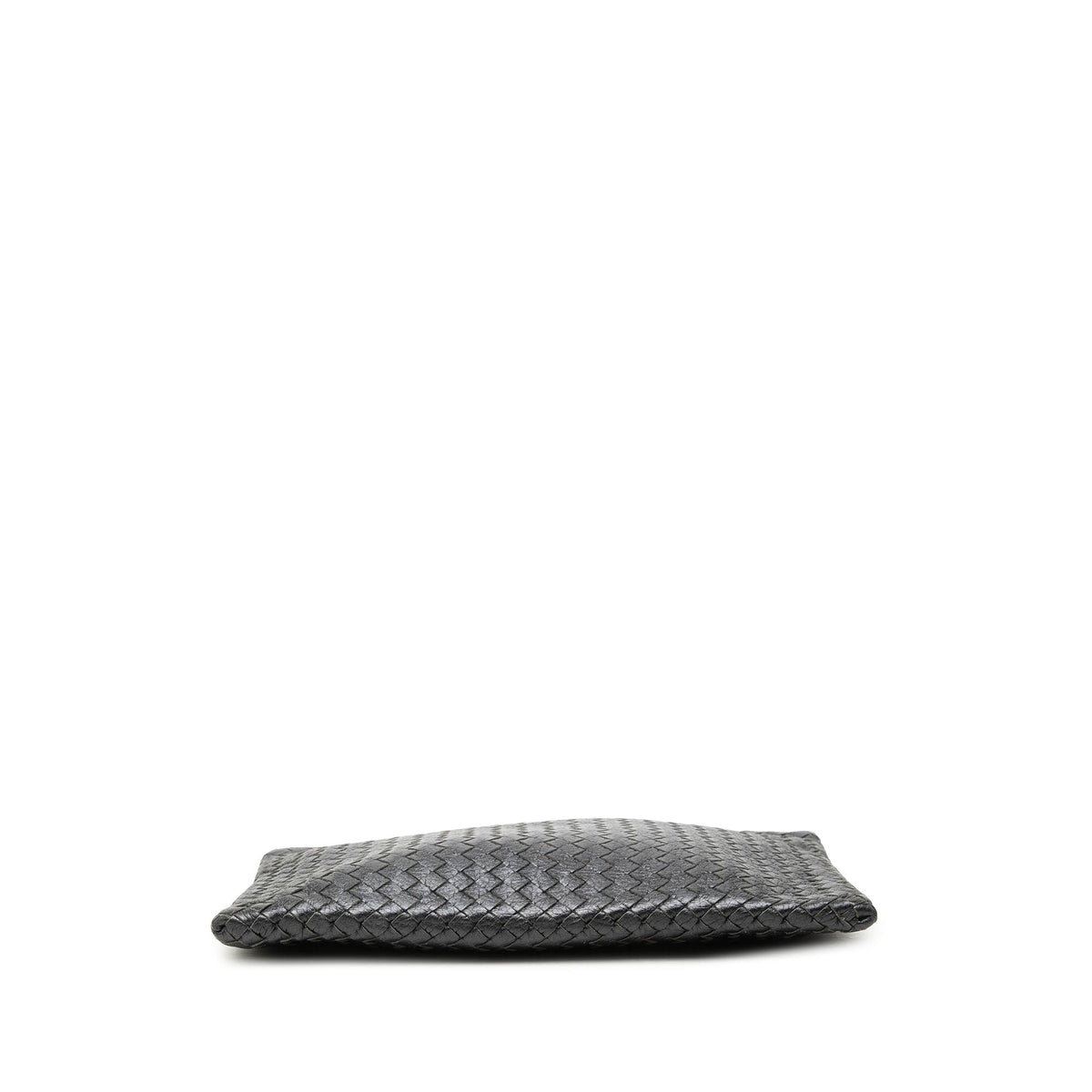 Bottega Veneta Metallic Leather Intrecciato Clutch — Black