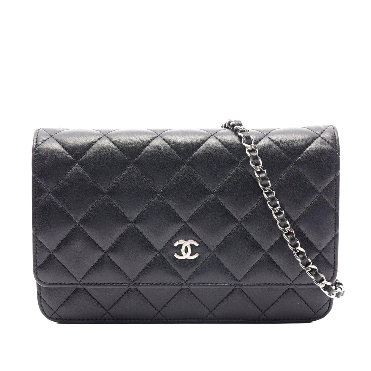 Chanel CC Quilted Lambskin Wallet On Chain — Black