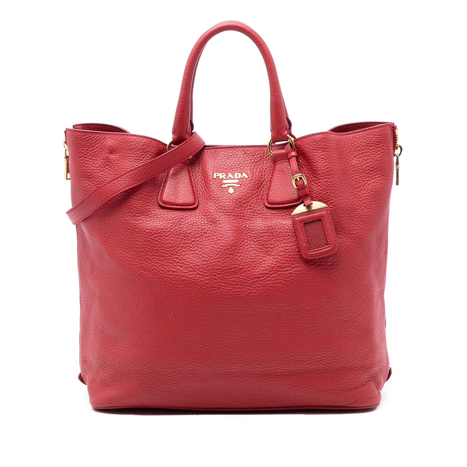 Prada Vitello Daino Side Zip Shopper Tote