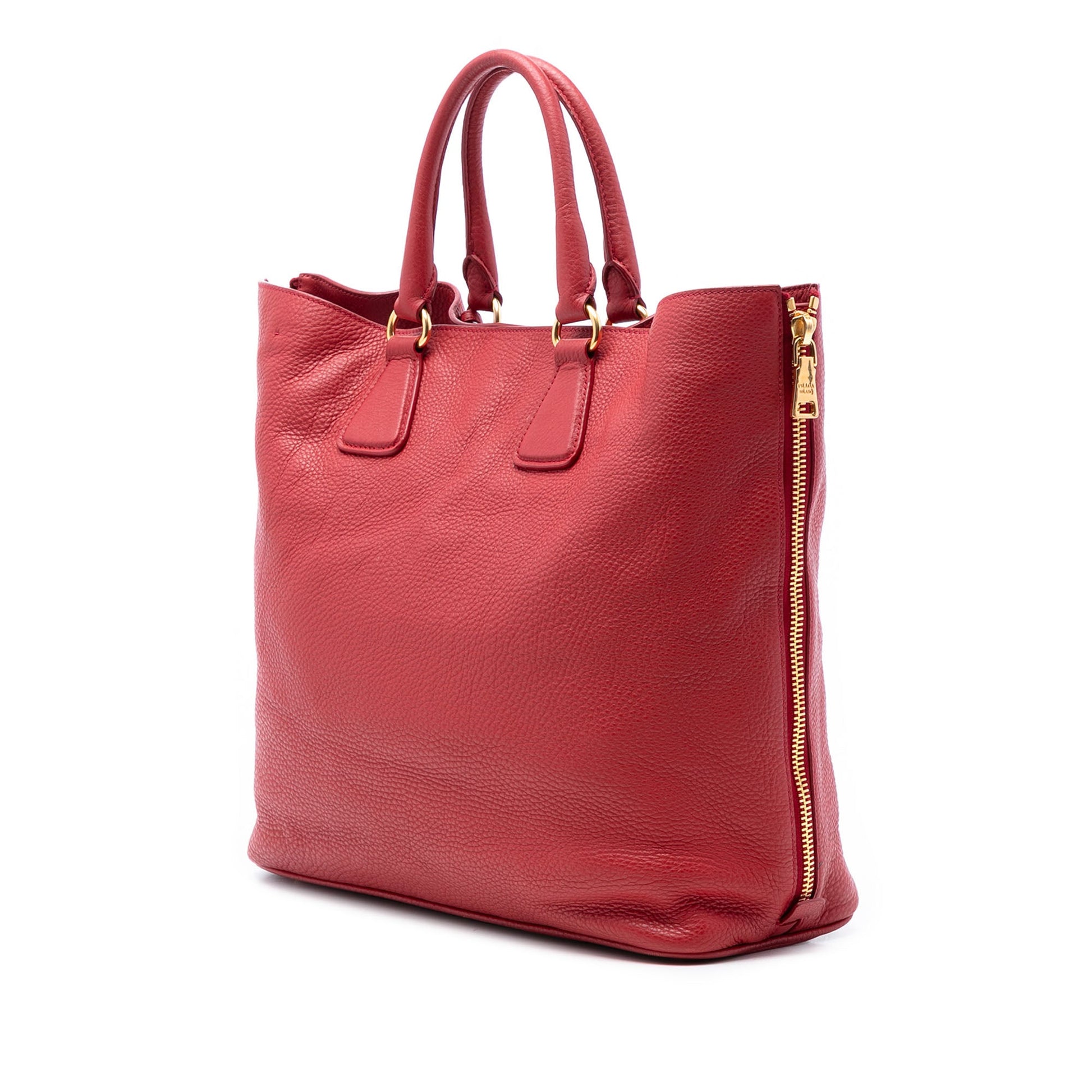 Prada Vitello Daino Side Zip Shopper Tote