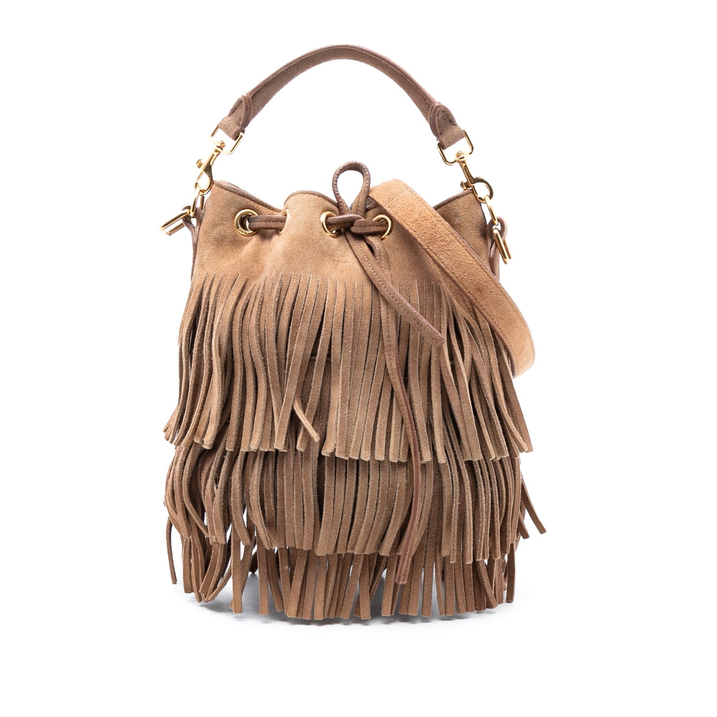 Saint Laurent Small Suede Emmanuelle Fringe Bucket Bag